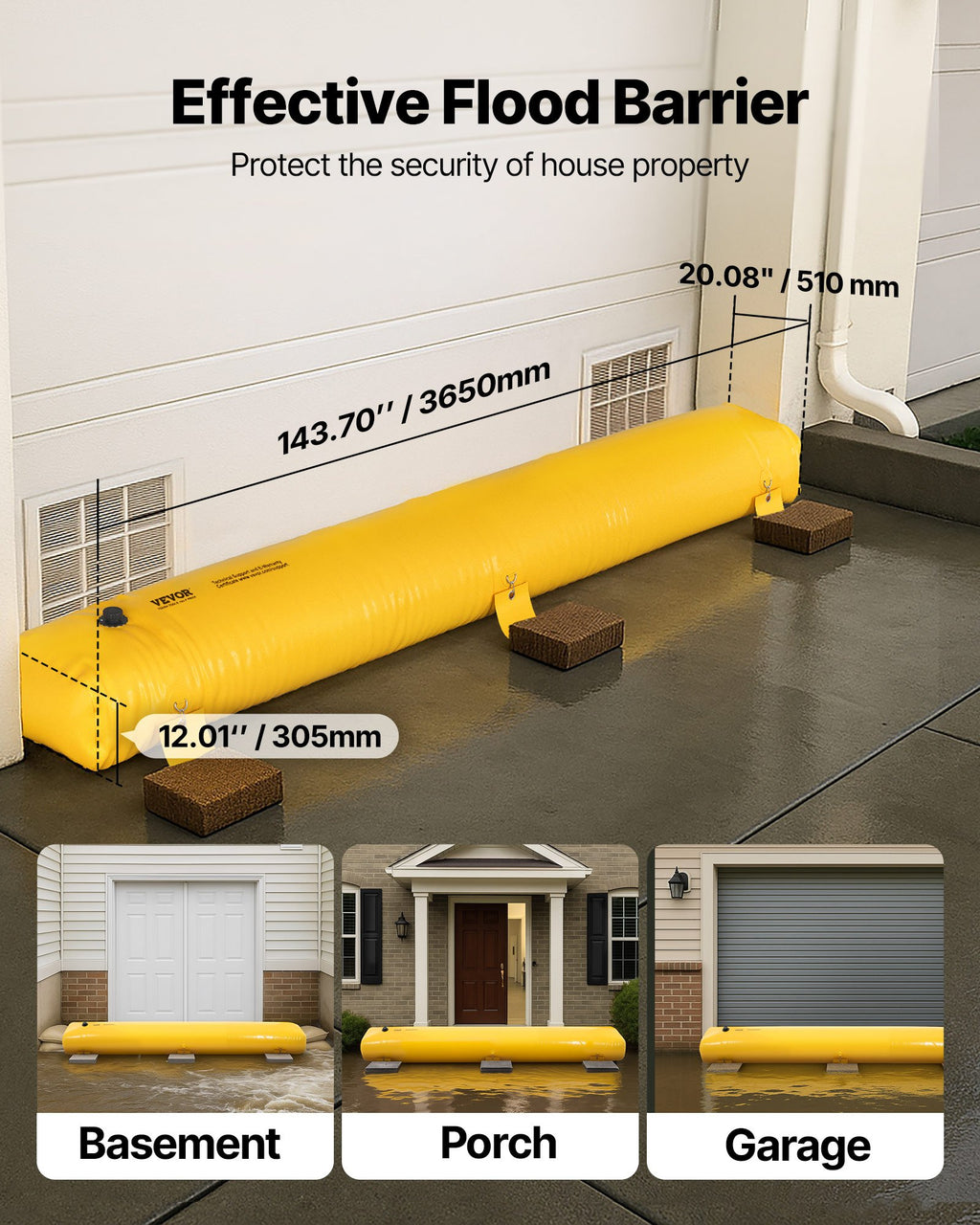 VEVOR Flood Barrier Hydro Barrier 12' Length x 12" Height for Water Diversion