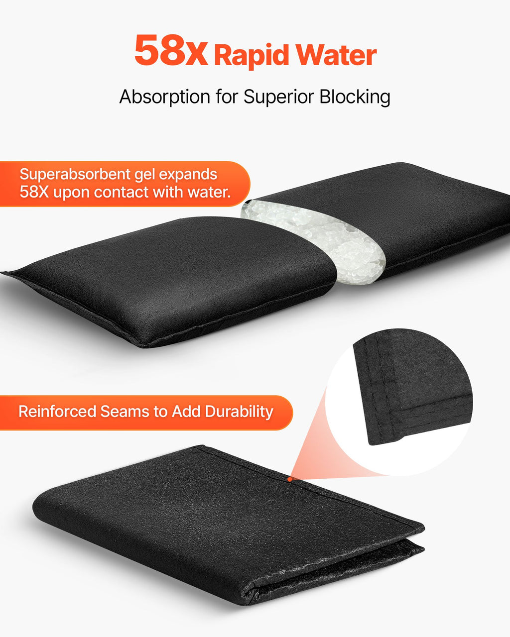 VEVOR Flood Barrier, 6 Pack, 830 x 430 mm Flood Bags Activated by Water, Reusable Water Absorbent Barrier, Sandless Sandbags Blockage, Flooding Prevention Bags for Home, Doorways, Basement, Garage