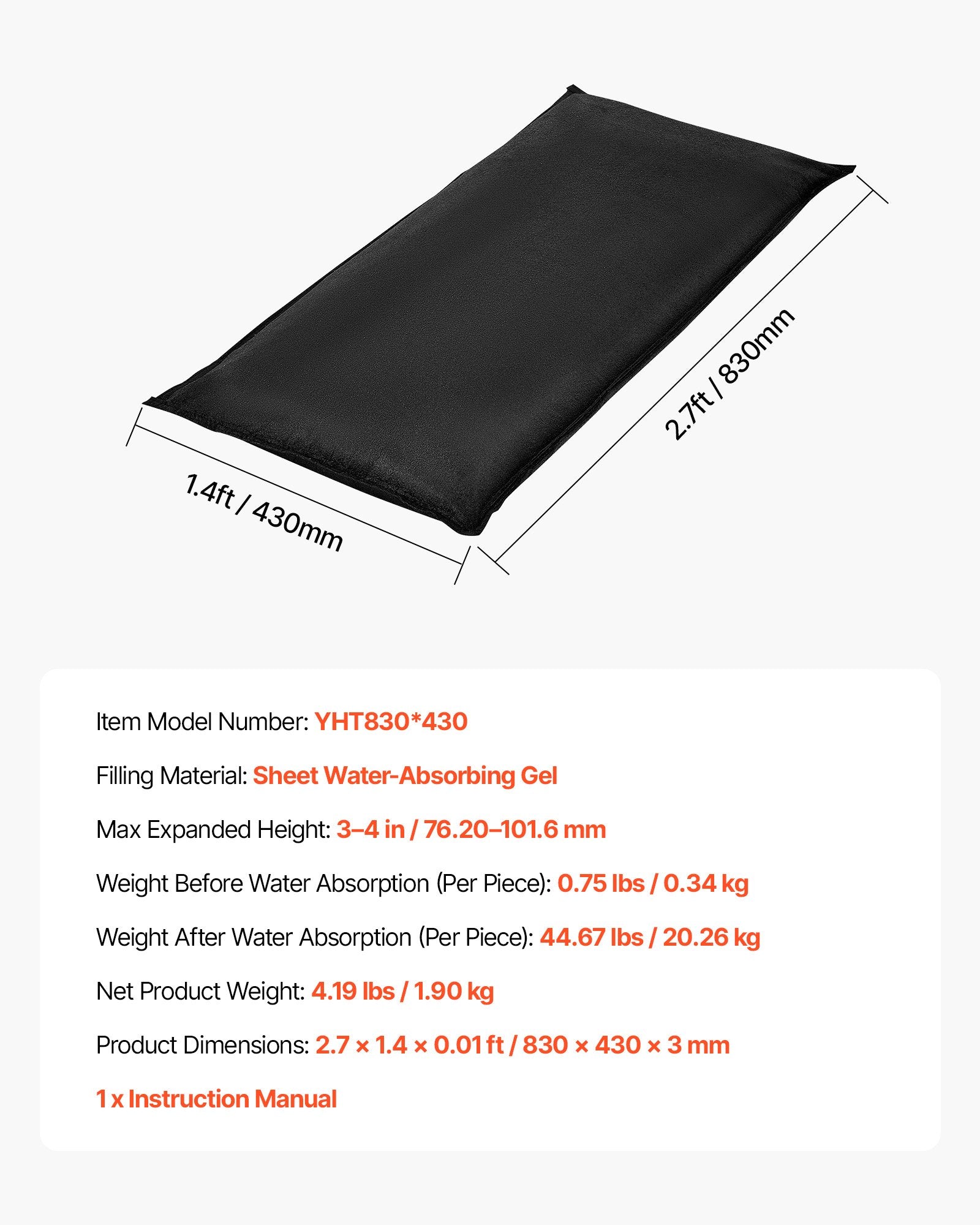 VEVOR Flood Barrier, 6 Pack, 830 x 430 mm Flood Bags Activated by Water, Reusable Water Absorbent Barrier, Sandless Sandbags Blockage, Flooding Prevention Bags for Home, Doorways, Basement, Garage