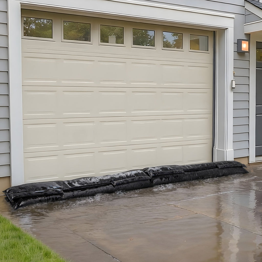 VEVOR Flood Barrier, 10 Pack, 1530 x 210 mm Flood Bags with Bucket, Reusable Water Absorbent Barrier Activated by Water, Sandless Sandbags Blockage, Flooding Prevention Bags for Basement, Garage, Doorway