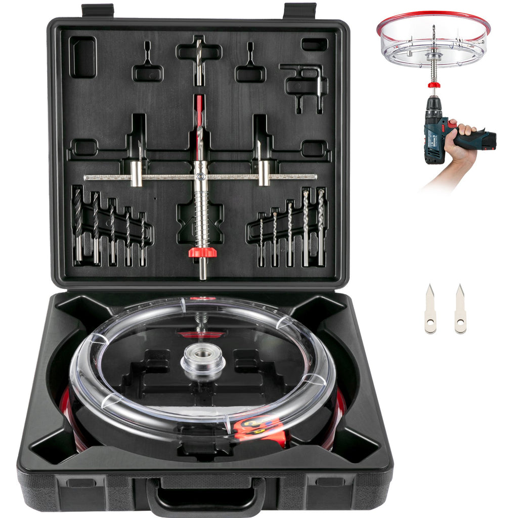 VEVOR Adjustable Hole Saw Cutter Kit, 1-5/8\" to 11-13 /16\" (40-300 mm), Recessed Hole Saw with PC Dust Shield, Two Replaceable Pilot Drill Bits, for Recessed Lights, Ceiling Speakers, Vent Holes