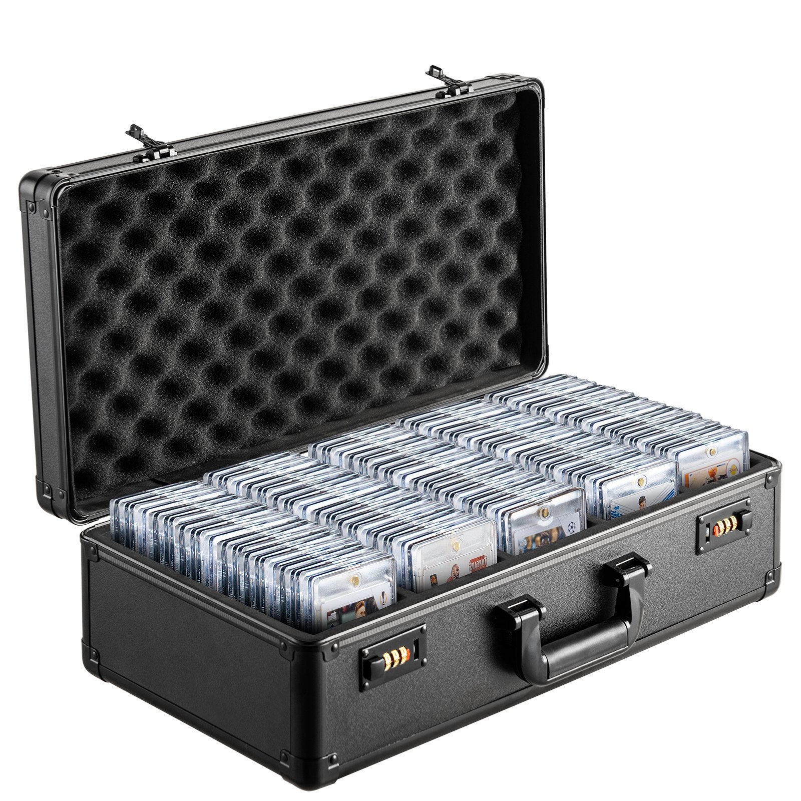 VEVOR Graded Card Storage Box, 5 Slots, Graded Sports Cards Holder Carrying Case with Coded Lock Foam Dividers, for 162 PSA Graded Cards 115 BGS Cards 130 SGC Cards 585 Top Loaders or 999+ Loose Cards