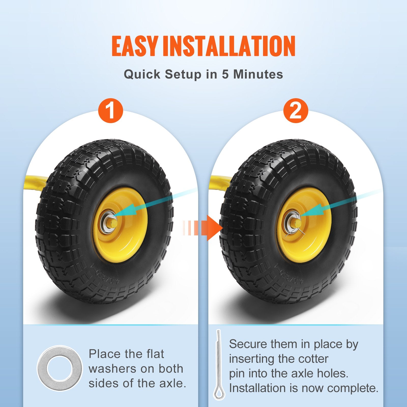 VEVOR Solid PU Run-Flat Tire Wheel, 254 mm, 2-Pack, 181.4 kg Dynamic Load, 204.1 kg Static Load, Flat Free Tubeless Tires and Wheels for Hand Truck, Utility Cart, Dolly, Garden Trailer, Various Carts