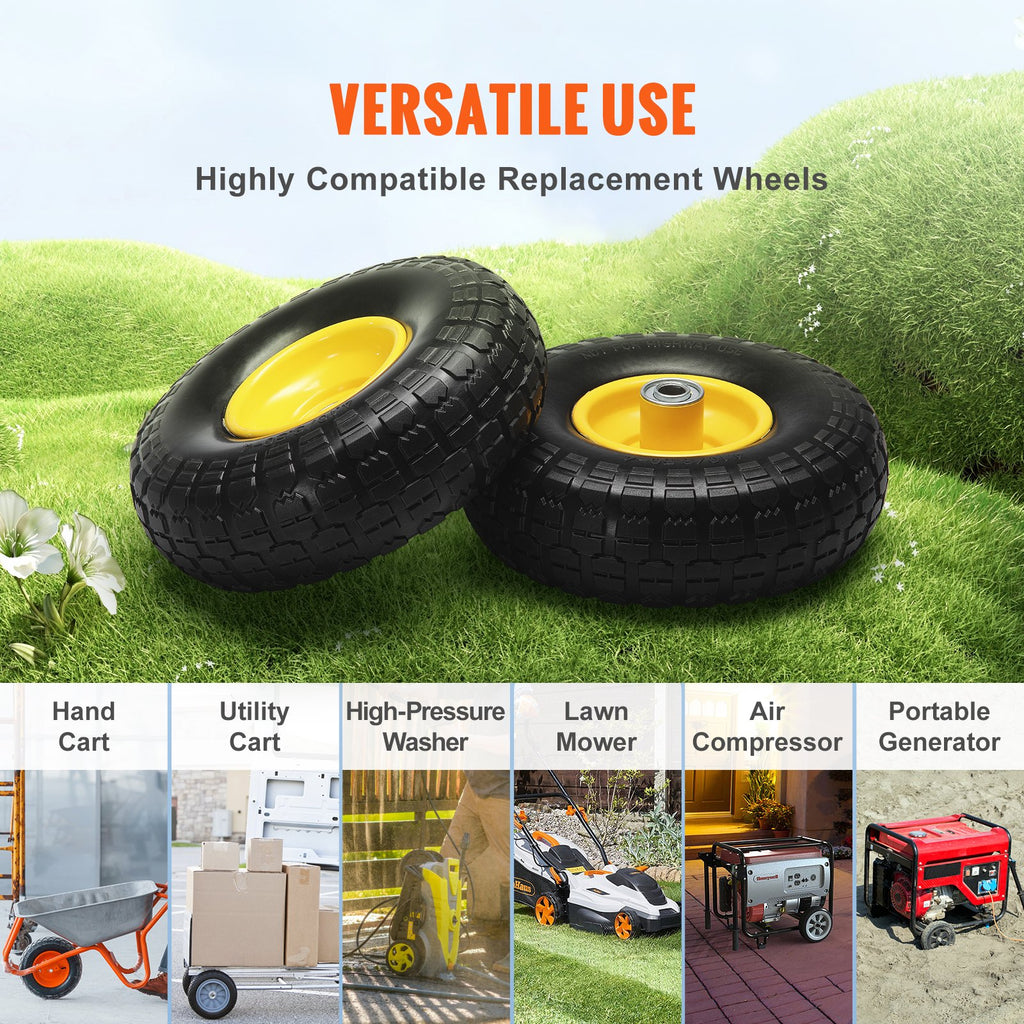 VEVOR Solid PU Run-Flat Tire Wheel, 254 mm, 2-Pack, 181.4 kg Dynamic Load, 204.1 kg Static Load, Flat Free Tubeless Tires and Wheels for Hand Truck, Utility Cart, Dolly, Garden Trailer, Various Carts