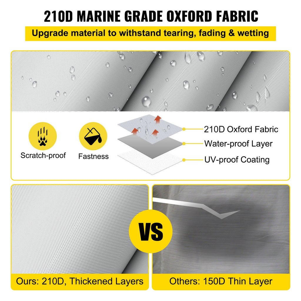 VEVOR Pontoon Boat Cover, Fit for 25\'-28\' Boat, Heavy Duty 600D Marine Grade Oxford Fabric, UV Resistant Waterproof Trailerable Boat Cover with 2 Support Poles and 7 Wind-Proof Straps, Gray