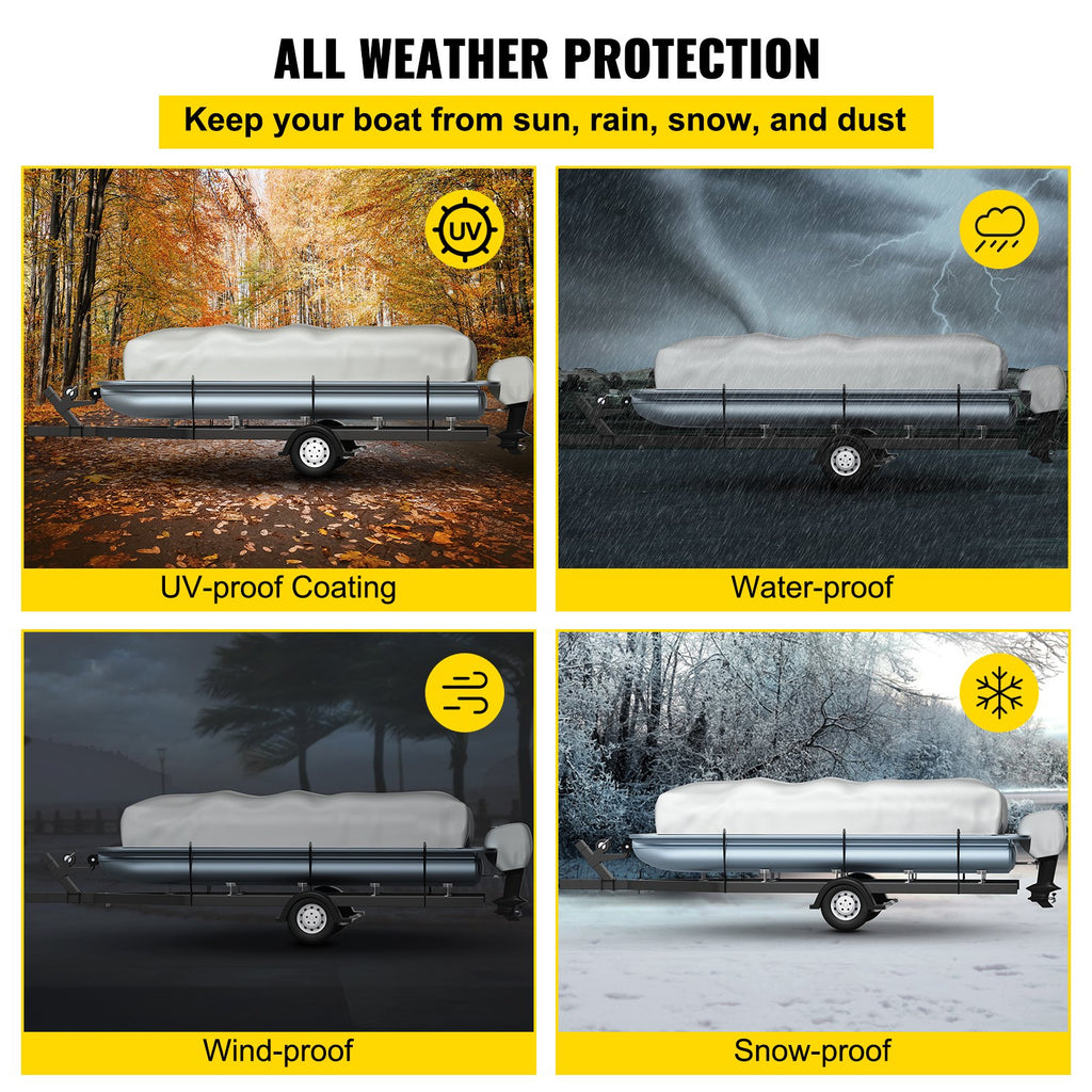 VEVOR Pontoon Boat Cover, Fit for 25\'-28\' Boat, Heavy Duty 600D Marine Grade Oxford Fabric, UV Resistant Waterproof Trailerable Boat Cover with 2 Support Poles and 7 Wind-Proof Straps, Gray