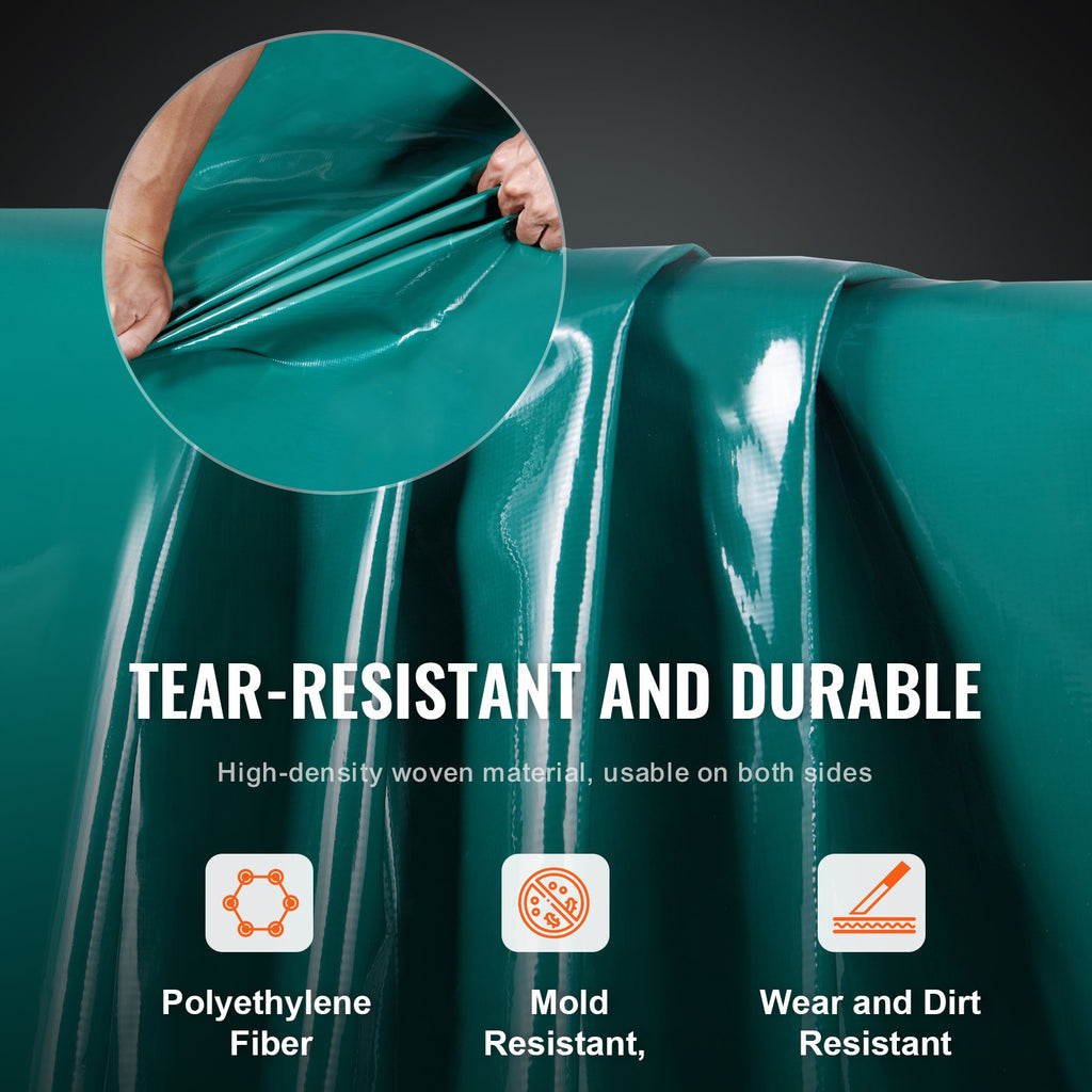 VEVOR PVC Waterproof Tarp, 16.5 x 29.5 ft Heavy Duty PVC Tarpaulin, Tear-Proof and Weather-Proof, with Grommets and Reinforced Edges for Canopy Boat RV Tent Shelter Trailer Truck Cover, Green