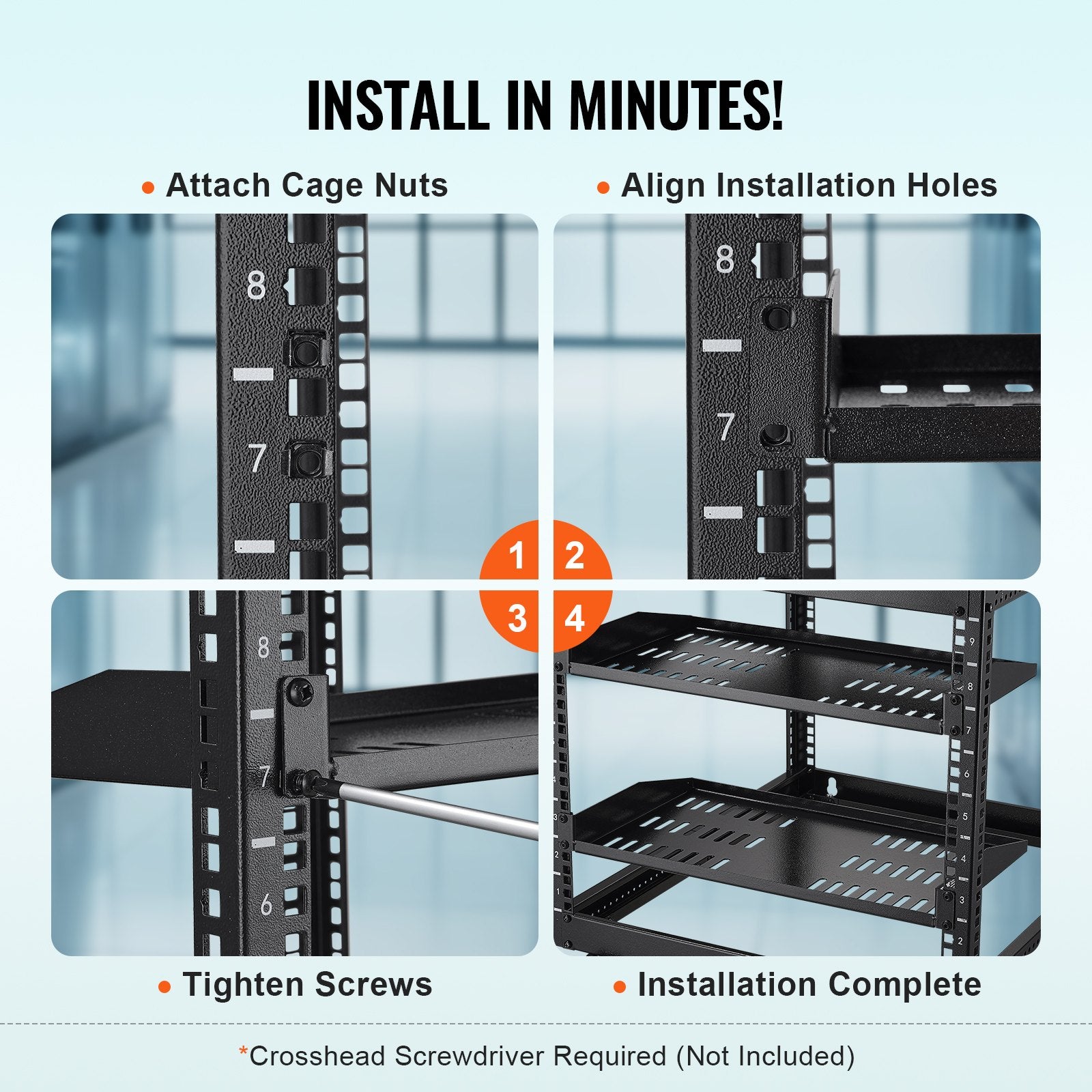 VEVOR 2PCS 1U Server Rack Shelf, 254mm Depth, 22.68kg Max Load Capacity Vented Cantilever or Wall Mount Rack Mount Shelf with Tray, Good Air Circulation for 482.6mm Network Cabinet or Equipment Rack