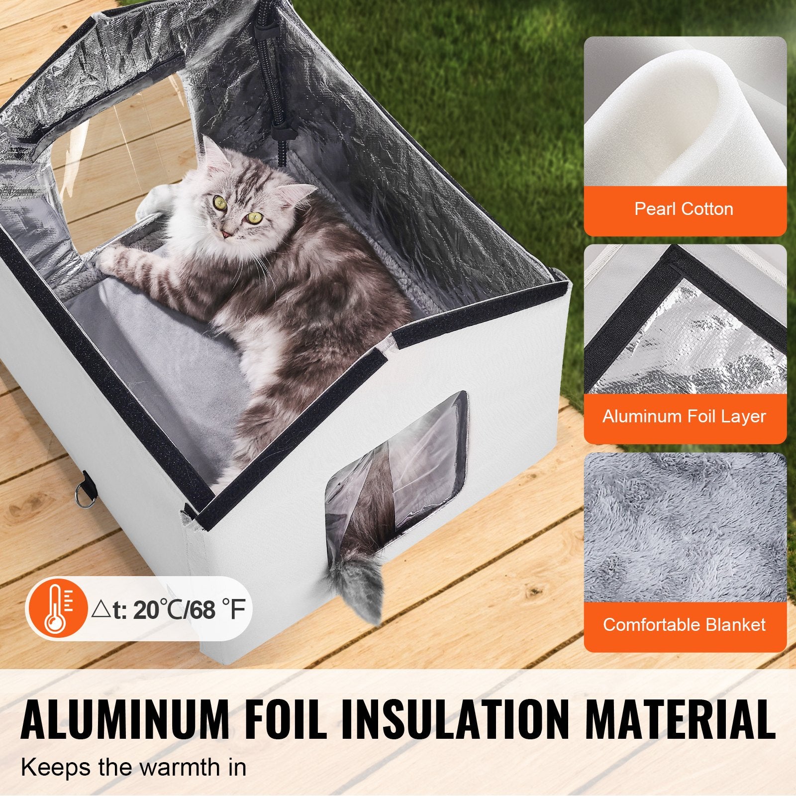 VEVOR Heated Cat House, Outdoor Kitty Shelter with Timer, 600D Oxford Cloth Foldable Cat Shelter with Heated Pad  for Winter to Stay Warm and Cozy, Gray (Middle)