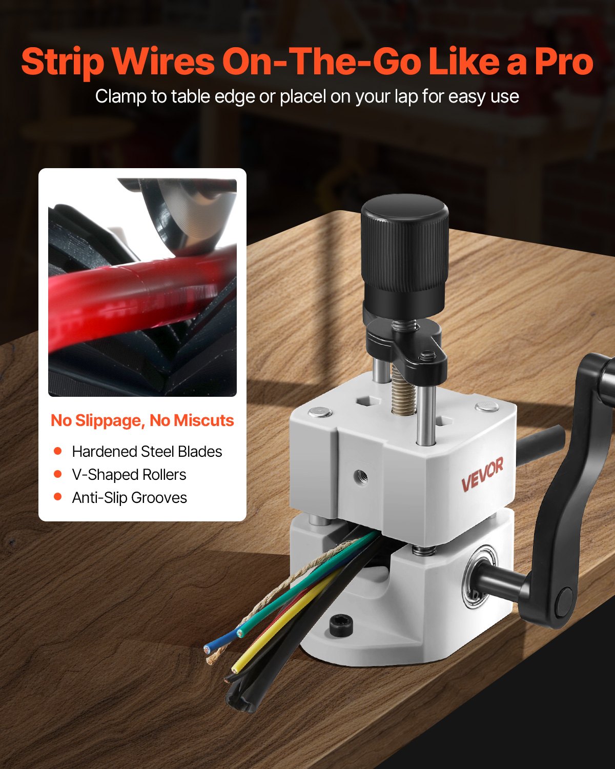 VEVOR Manual Wire Stripping Machine, 1.5-25 mm, Portable Copper Stripper with Hand Crank or Drill Powered, 64Mn Quenched Blades, 45# Steel Rollers, ABS & PC Wire Peeler, for Scrap Copper Recycling