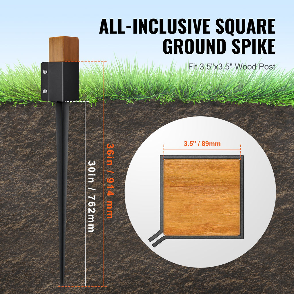 VEVOR Fence Post Anchor Ground Spike 4 Pack 36 x 4 x 4 In Metal Fence Stakes