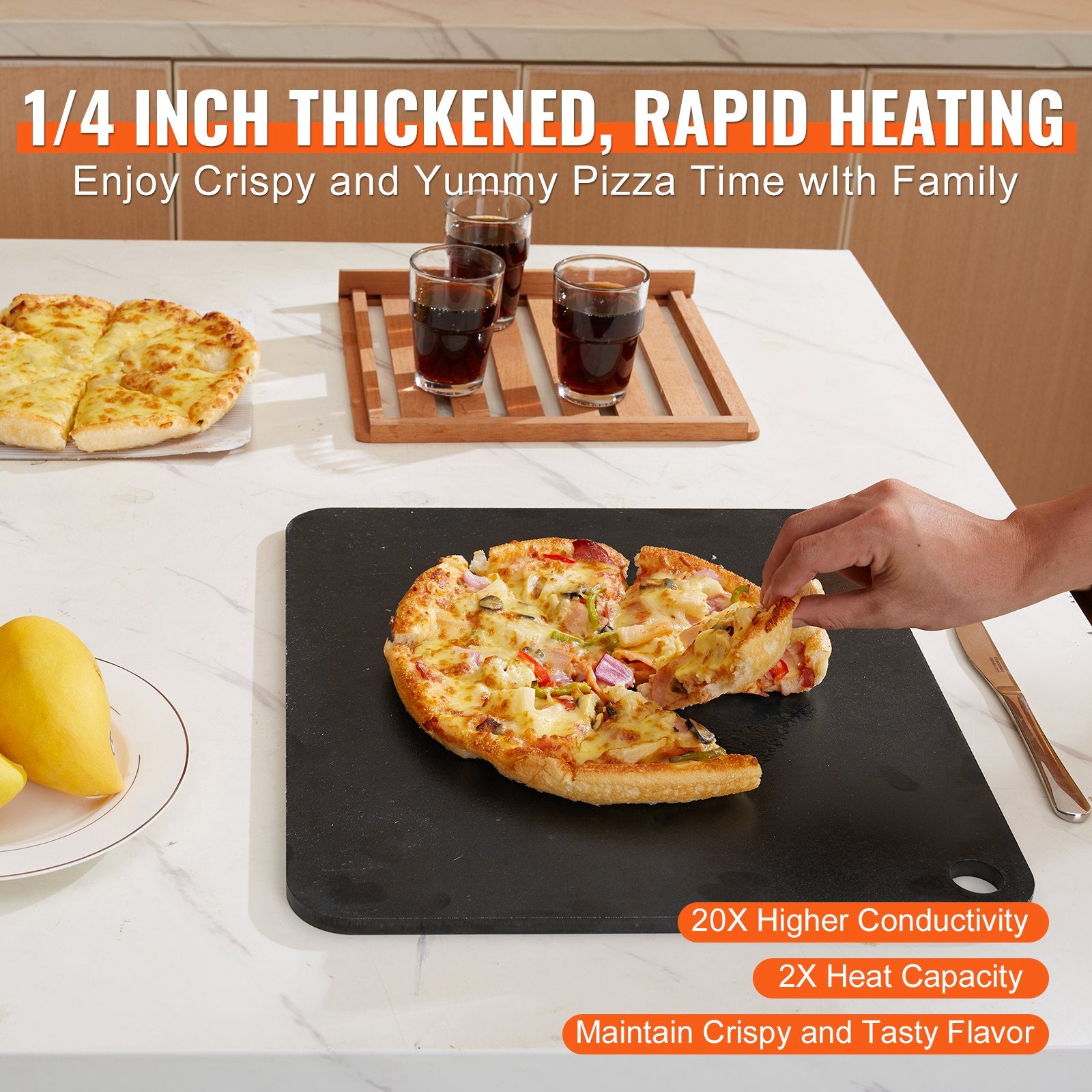VEVOR Pizza Steel 16"x14.5"x1/4" Pre-Seasoned Carbon Steel Pizza Baking Stone