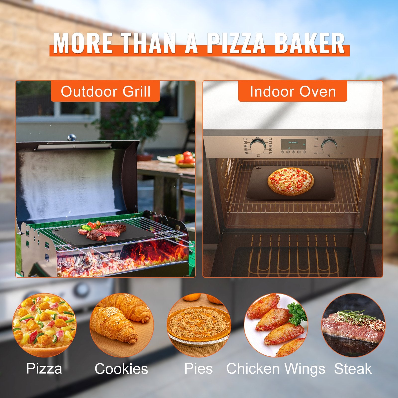 VEVOR Pizza Steel 16"x14.5"x1/4" Pre-Seasoned Carbon Steel Pizza Baking Stone