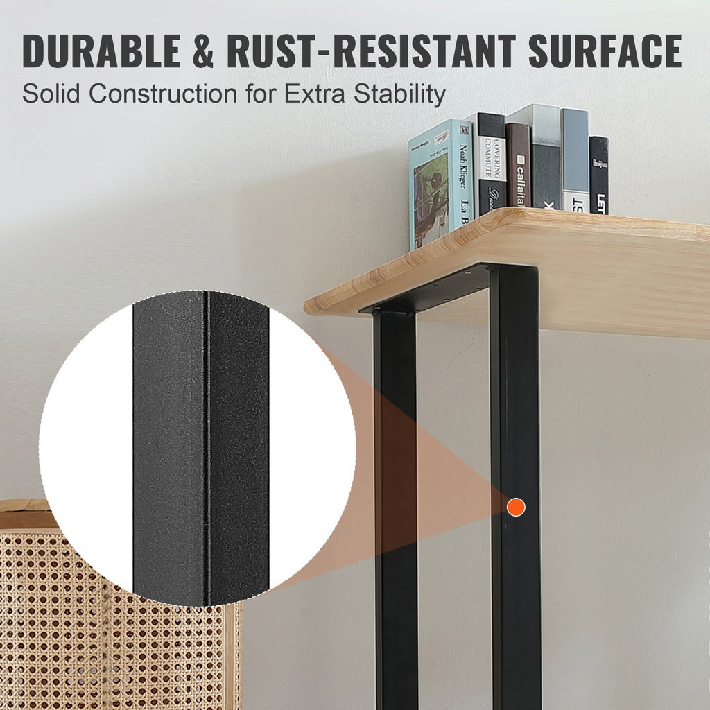 VEVOR 711.2MM Adjustable Furniture Legs, Square Reinforced Steel Office Table legs Set of 2 for DIY, Max Load 453.6KG Heavy Duty Desk Legs, Quick Instalation & Rich Accessories Legs Black