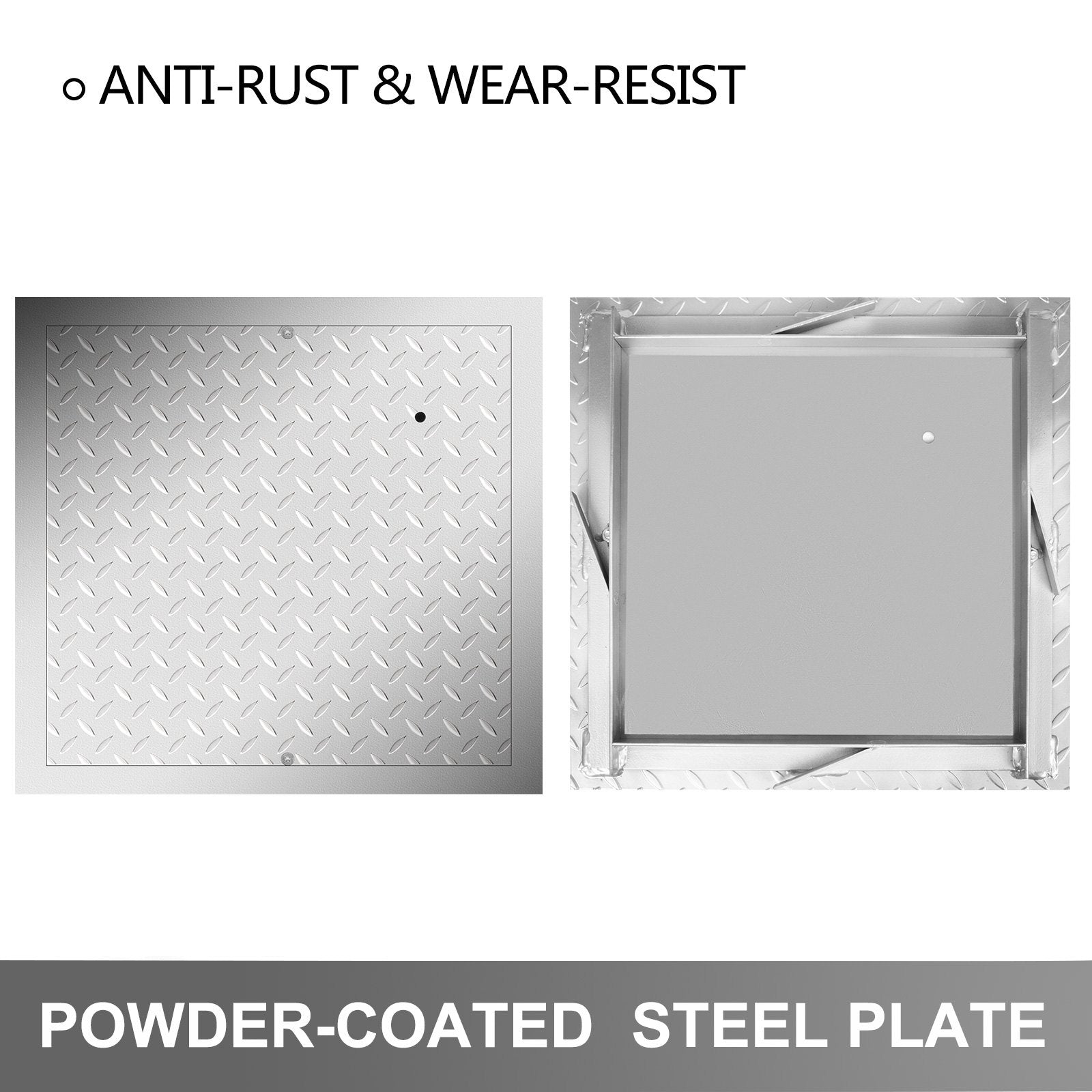 VEVOR Recessed Manhole Cover 11.8\"x11.8\" Clear Opening, Galvanized Steel Drain Cover Overall Size 14.5\"x14.5\", Sealed Square Manhole Cover and Frame, Steel Man Hole Lid Inspection Access for Boat/