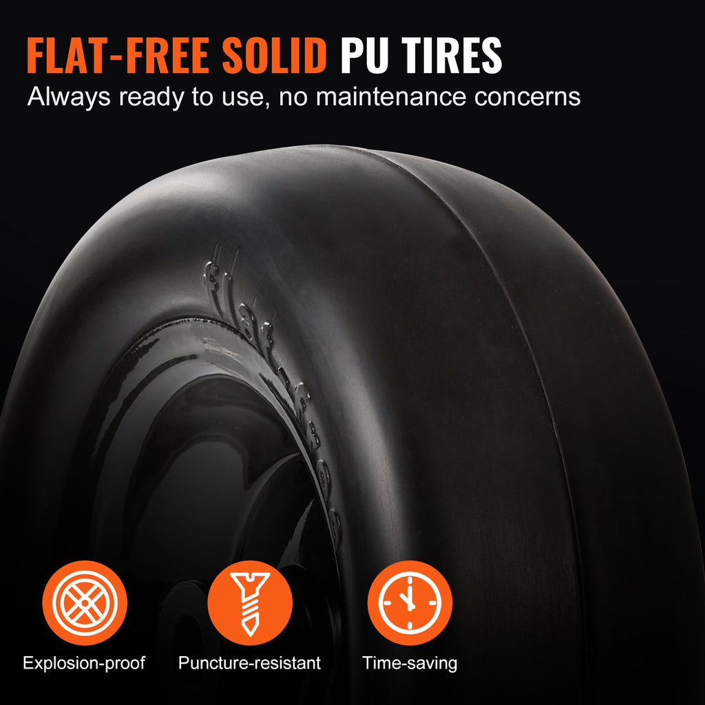 VEVOR Lawn Mower Tires with Rim, 11x4-7" Tubeless Tractor Tires, 2-Pack Tire and Wheel Assemby, Flat-free PU Tire, 3.4" Centered Hub, 3/4" Bushing Size, 20 PCS Adapters for Riding Mowers Lawn Tractors
