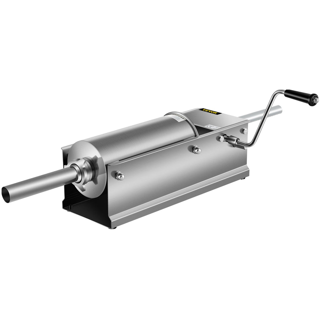 VEVOR Manual Sausage Stuffer, 5 L / 11 LBS Horizontal Sausage Machine, Dual-Speed Meat Stuffer, Made of Food-Grade 304 Stainless Steel, Includes 5 Stuffing Tubes, for Home Kitchen Restaurant Commercia
