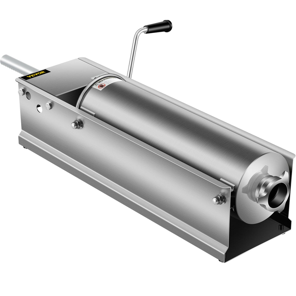VEVOR Manual Sausage Stuffer, 7 L / 15 LBS Horizontal Sausage Machine, Dual-Speed Meat Stuffer, Made of Food-Grade 304 Stainless Steel, Includes 5 Stuffing Tubes, for Home Kitchen Restaurant Commercia