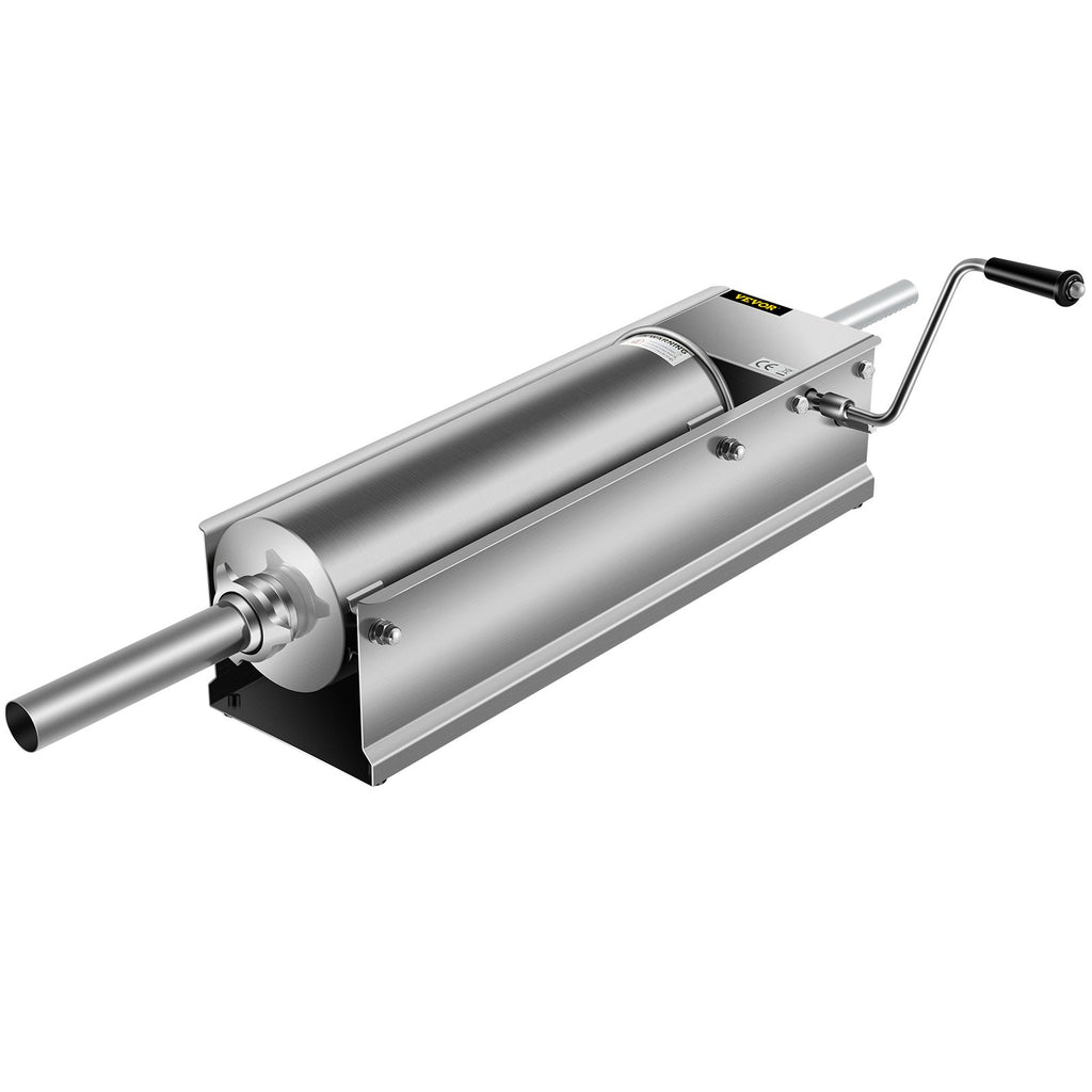VEVOR Manual Sausage Stuffer, 7 L / 15 LBS Horizontal Sausage Machine, Dual-Speed Meat Stuffer, Made of Food-Grade 304 Stainless Steel, Includes 5 Stuffing Tubes, for Home Kitchen Restaurant Commercia