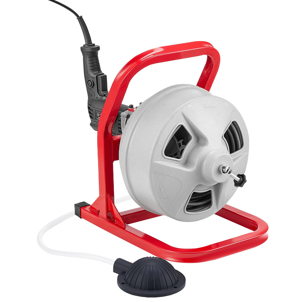 VEVOR Drain Cleaner Machine 15m x 8mm, Sewer Snake Auger with 228RPM Electric Drill, Manual Feed Drain Cleaning Machine with 6 Cutters & Air-activated Foot Switch for 50mm to 100mm Pipes