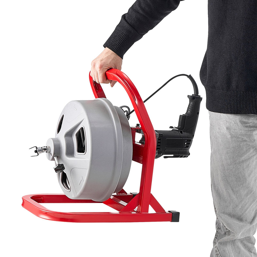 VEVOR Drain Cleaner Machine 15m x 8mm, Sewer Snake Auger with 228RPM Electric Drill, Manual Feed Drain Cleaning Machine with 6 Cutters & Air-activated Foot Switch for 50mm to 100mm Pipes