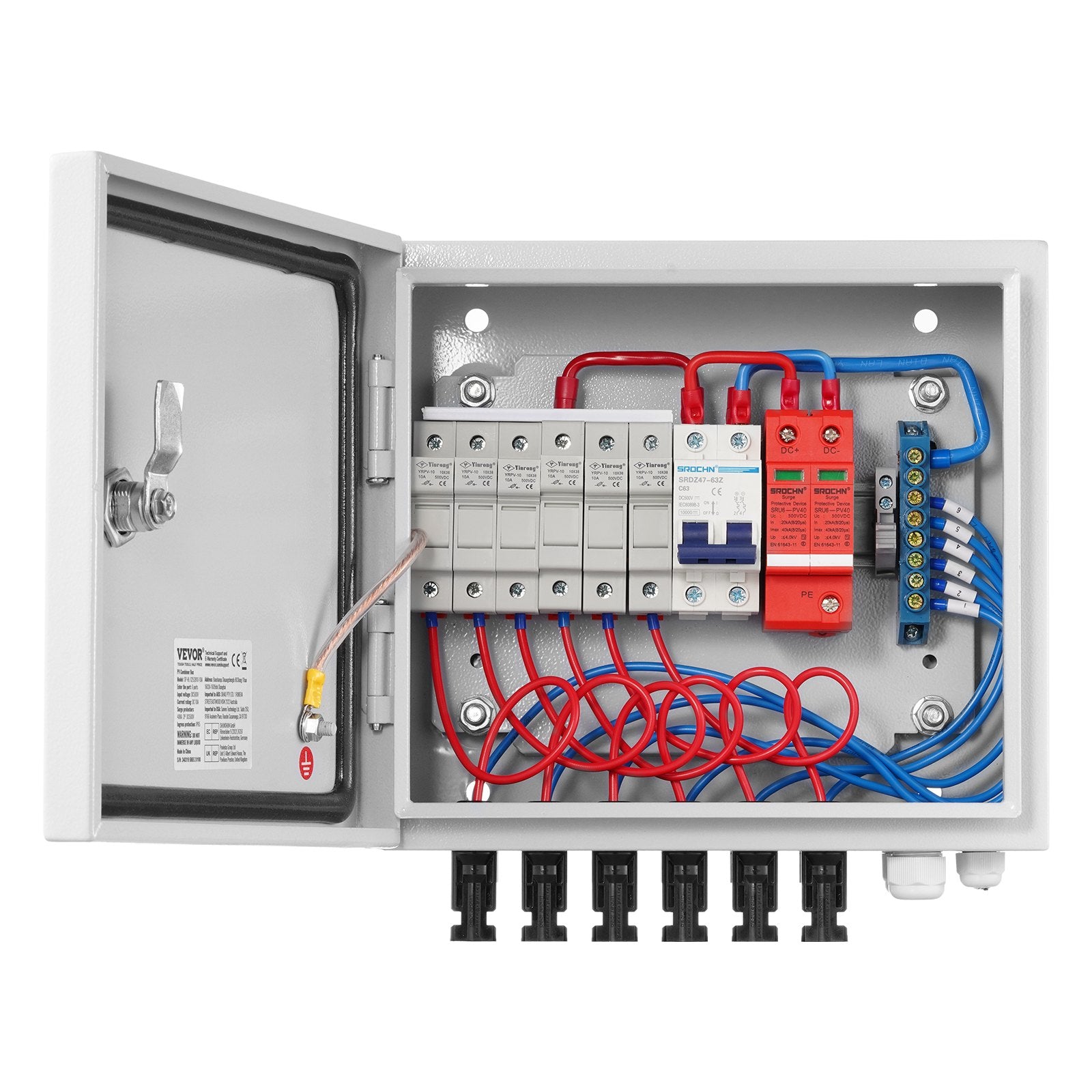 VEVOR Solar PV Combiner Box 6 String 15A for Solar Panel System Steel Case IP65