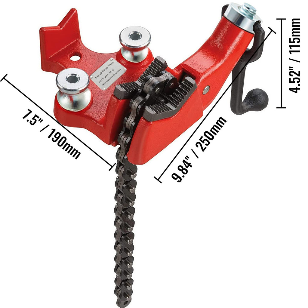 Screw Bench Chain Vice For 1/8'' to 5'' Pipe Bench Vice With Crank Handle