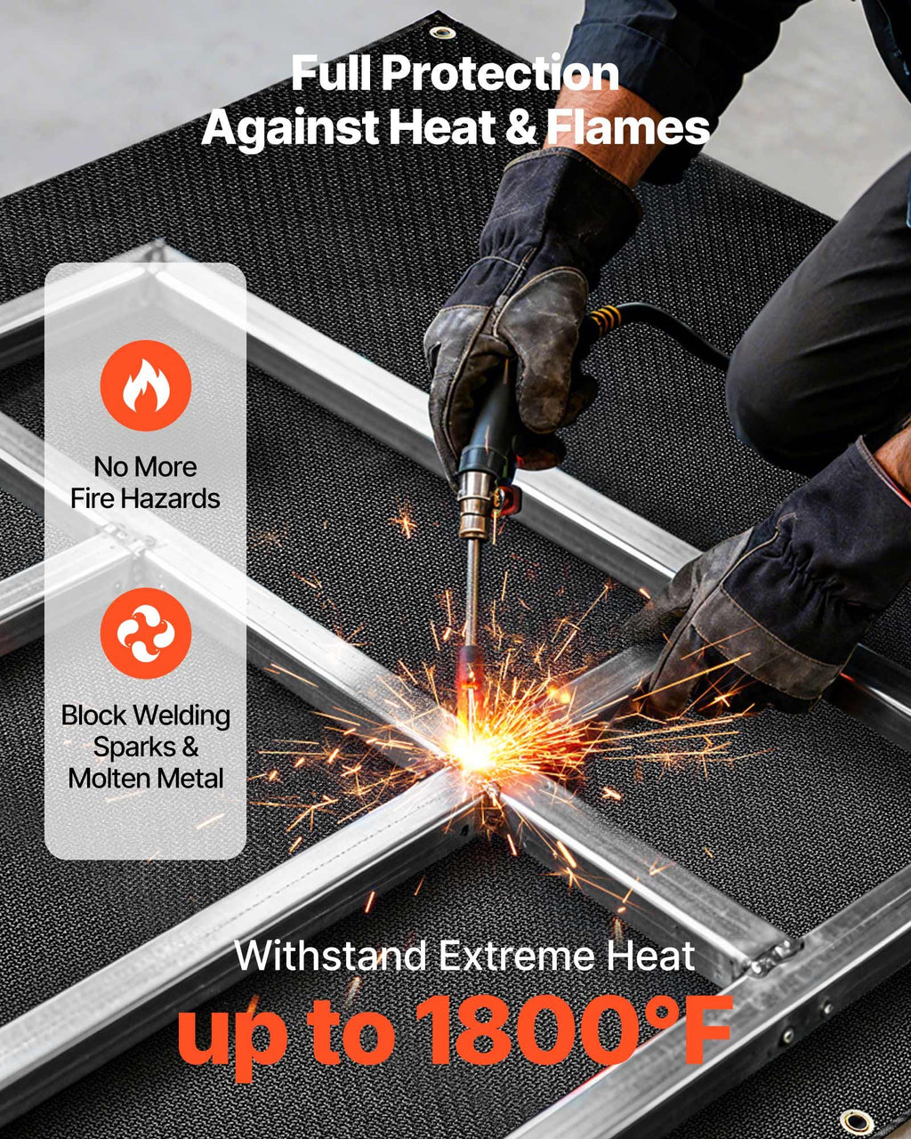 VEVOR Welding Blanket, 1829mm x 2438mm Silicone Coated Fiberglass Welding Blanket, 1800°F Heat Resistant Safety Protection Blankets, Flame Retardant Fireproof Insulation Mat with Metal Grommets