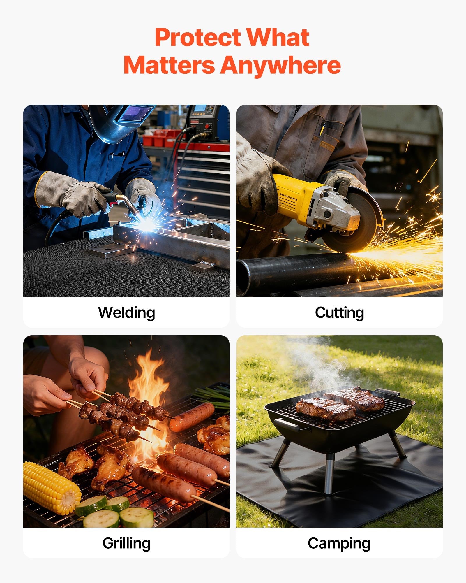 VEVOR Welding Blanket, 1829mm x 2438mm Silicone Coated Fiberglass Welding Blanket, 1800°F Heat Resistant Safety Protection Blankets, Flame Retardant Fireproof Insulation Mat with Metal Grommets