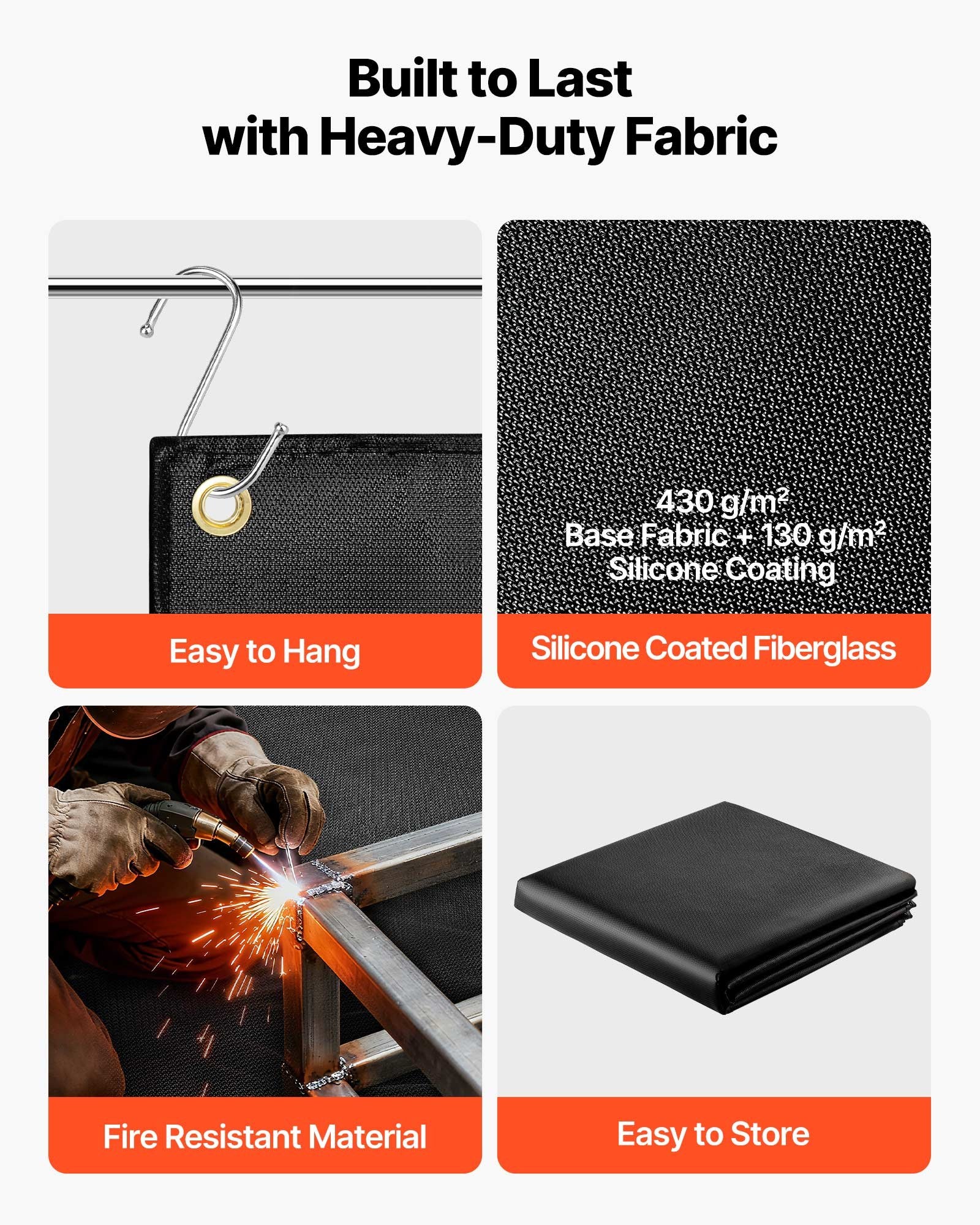 VEVOR Welding Blanket, 1219mm x 1829mm Silicone Coated Fiberglass Welding Blanket, 1800°F Heat Resistant Safety Protection Blankets, Flame Retardant Fireproof Insulation Mat with Metal Grommets