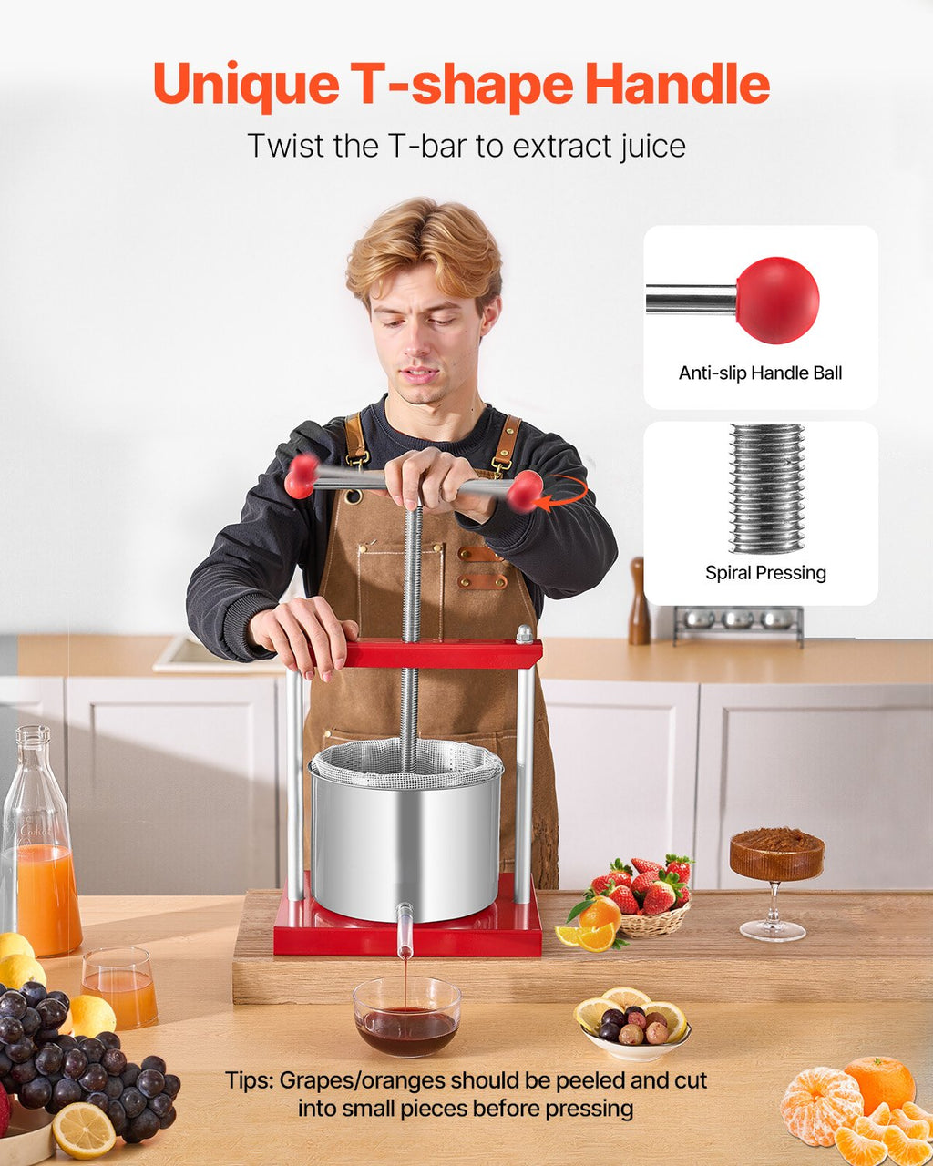 VEVOR Fruit Wine Press Manual Press for Wine Making 1.6 Gal/6L Stainless Steel