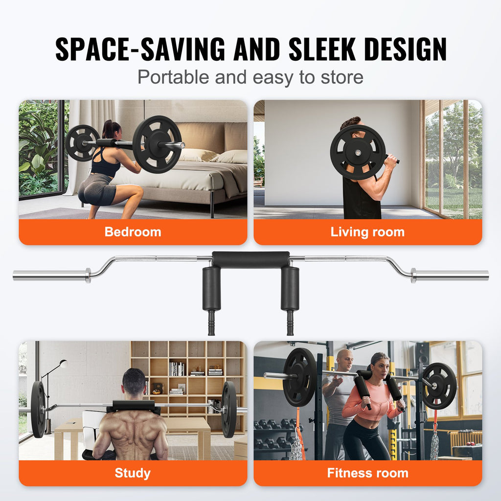 VEVOR Safety Squat Bar, 318kg Fitness Squat  Bar, Safety Squat Bar Attachment with Shoulder and Arm Pads, 28mm Diameter Weight Bar, Ideal for Front Squats, Lunges, Rehab, Physical Therapy