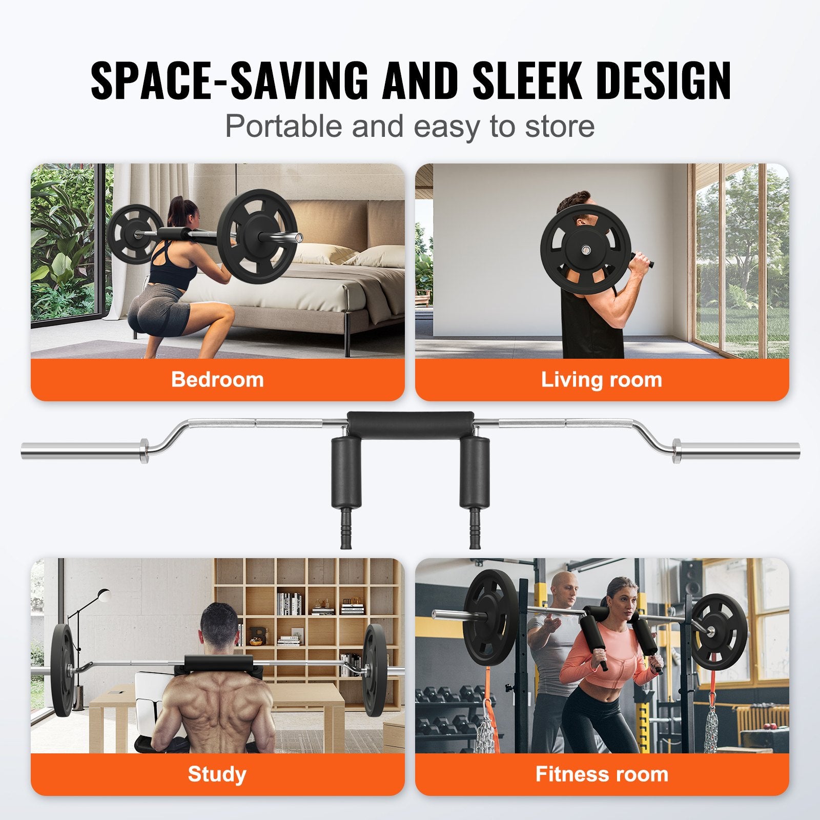 VEVOR Safety Squat Bar, 318kg Fitness Squat  Bar, Safety Squat Bar Attachment with Shoulder and Arm Pads, 28mm Diameter Weight Bar, Ideal for Front Squats, Lunges, Rehab, Physical Therapy