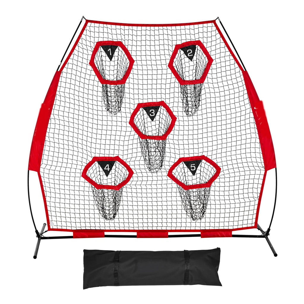 VEVOR 2133.6 x 2133.6mm Football Trainer Throwing Net, Training Throwing Target Practice Net with 5 Target Pockets, Knotless Net Includes Straps and Portable Carry Case, Improve QB Throwing Accuracy