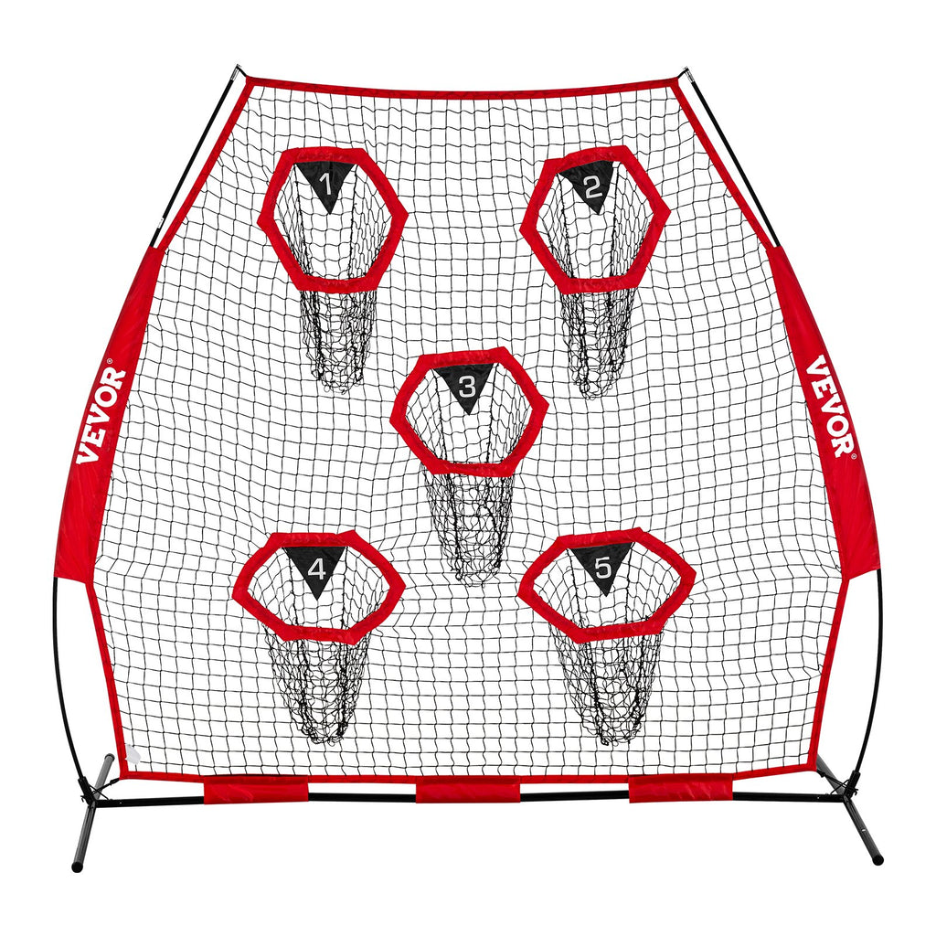 VEVOR 2133.6 x 2133.6mm Football Trainer Throwing Net, Training Throwing Target Practice Net with 5 Target Pockets, Knotless Net Includes Straps and Portable Carry Case, Improve QB Throwing Accuracy