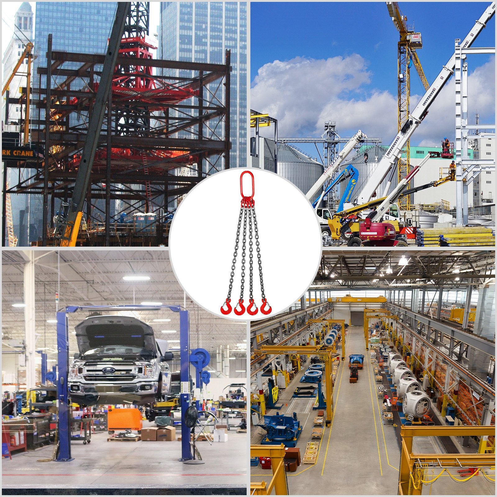 VEVOR Chain Sling, 8 mm x 1m Lifting Chains with Hooks, G80 Engine Chain Hoist Lifts, 5 Ton Load Capacity Lifting Sling Chains for Engine Hoist, Engine Lift Chain with 4 Leg Grab Hooks Heavy Duty
