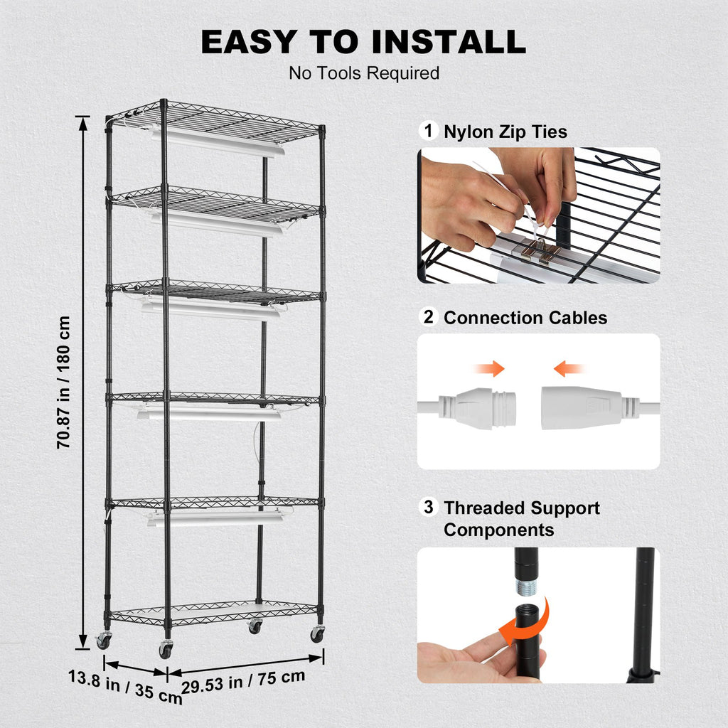 VEVOR DIY Plant Stand with Grow Lights 6 Tiers 192W 70.9" Tall Plant Grow Shelf
