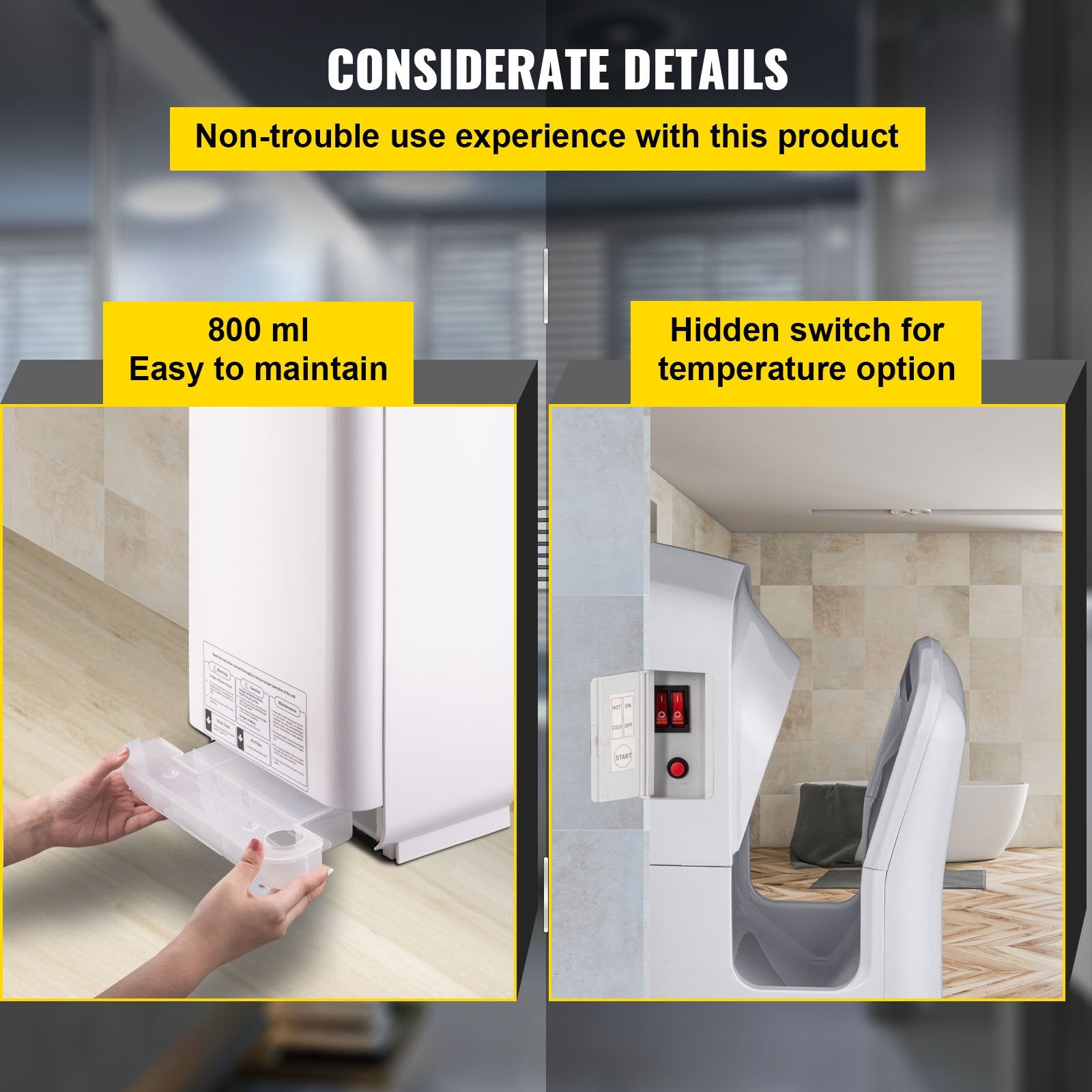 VEVOR Jet Hand Dryer Blade Hand Dryer Automatic High Speed for Washroom White