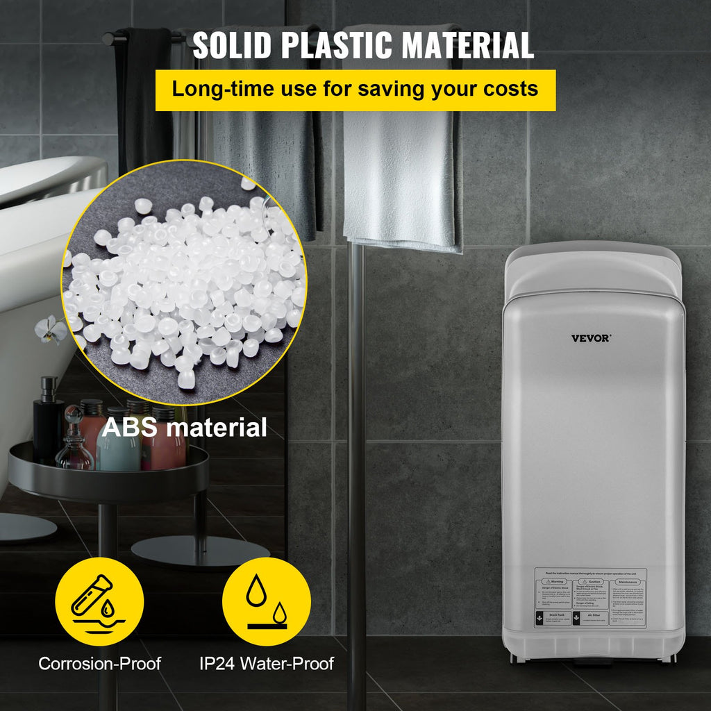 VEVOR Jet Hand Dryer Blade Hand Dryer Automatic High Speed for Washroom Silver