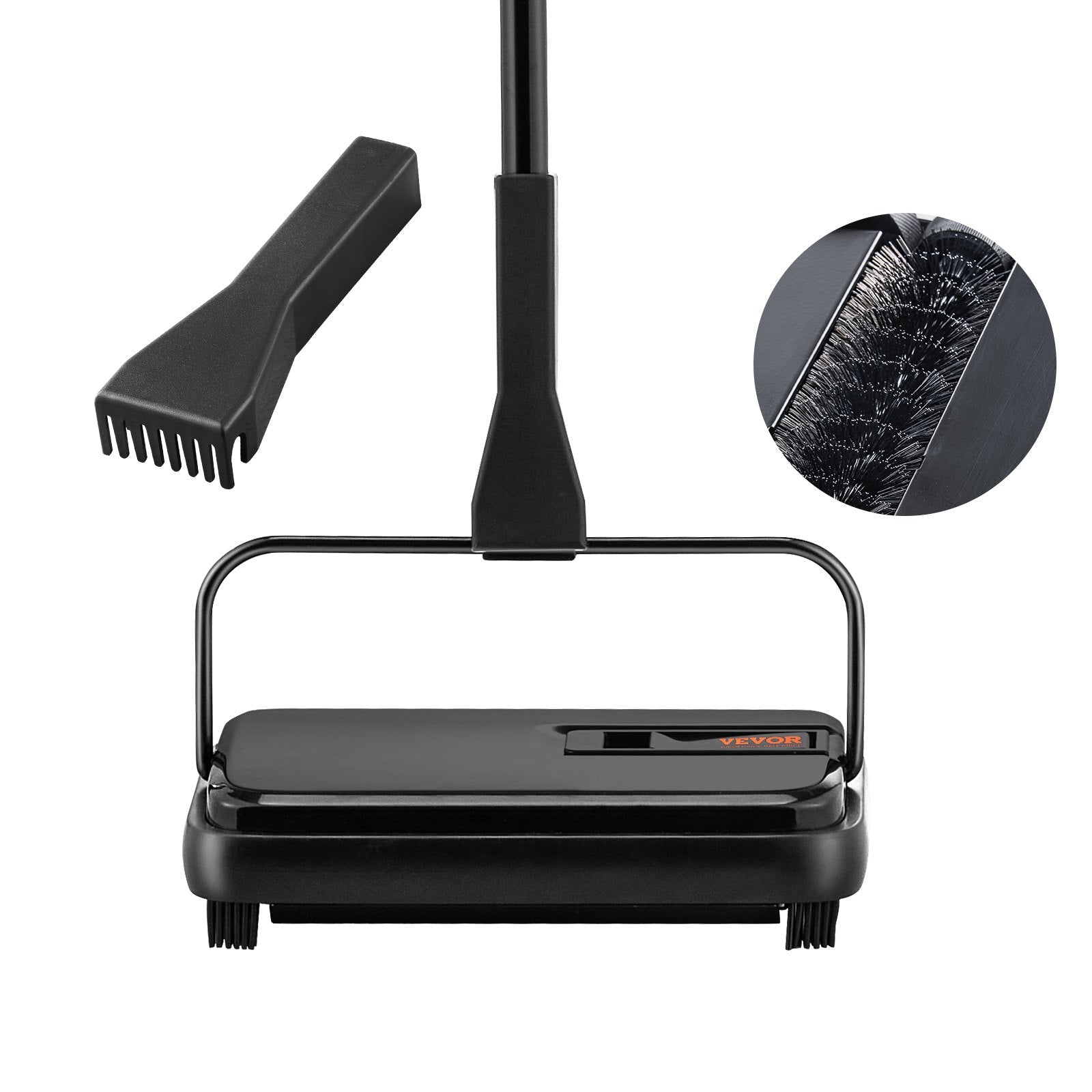 VEVOR Carpet Sweeper, 200 mm Sweeping Paths, Floor Sweeper Manual Non Electric, 300 ml Dustbin Capacity with Comb for Home Office Rugs Hardwood Surfaces Wood Floors Laminate, Cleans Dust Pet Hair