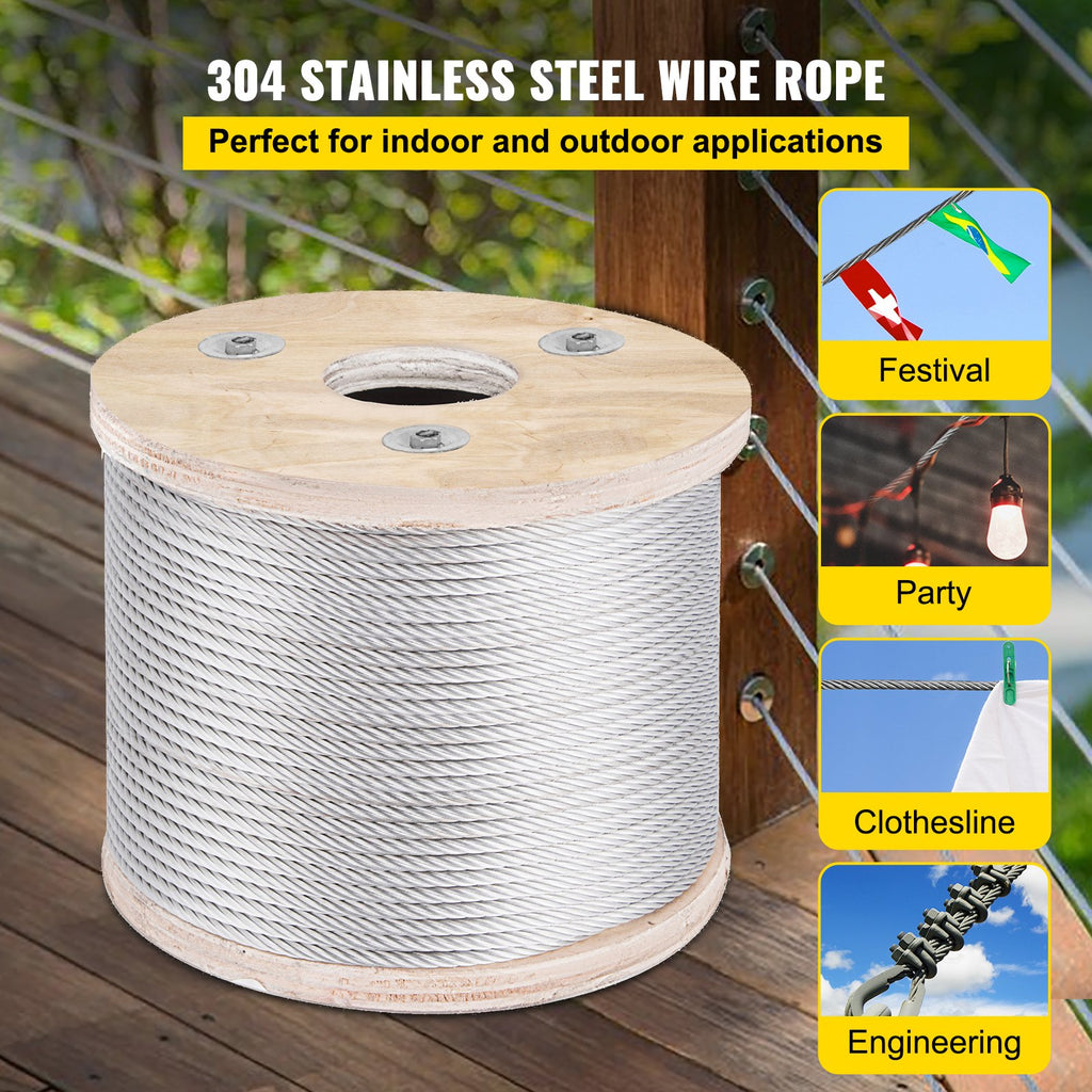VEVOR 304 Stainless Steel Wire Rope Cable 4.8 mm 7x19 76 m reel