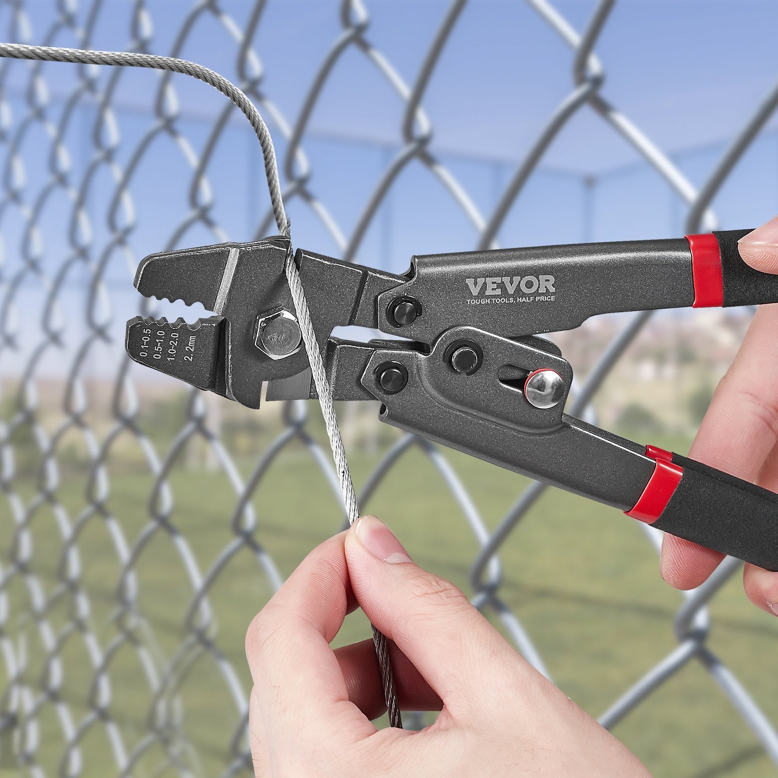 VEVOR Crimping Tool, Up To 2.2mm Wire Rope Crimping Tool, Crimping Loop Sleeve Kit with a Cable Cutter and 160pcs Aluminum Buckles, Teflon Coating Anti-Rust Fishing Crimping Tool