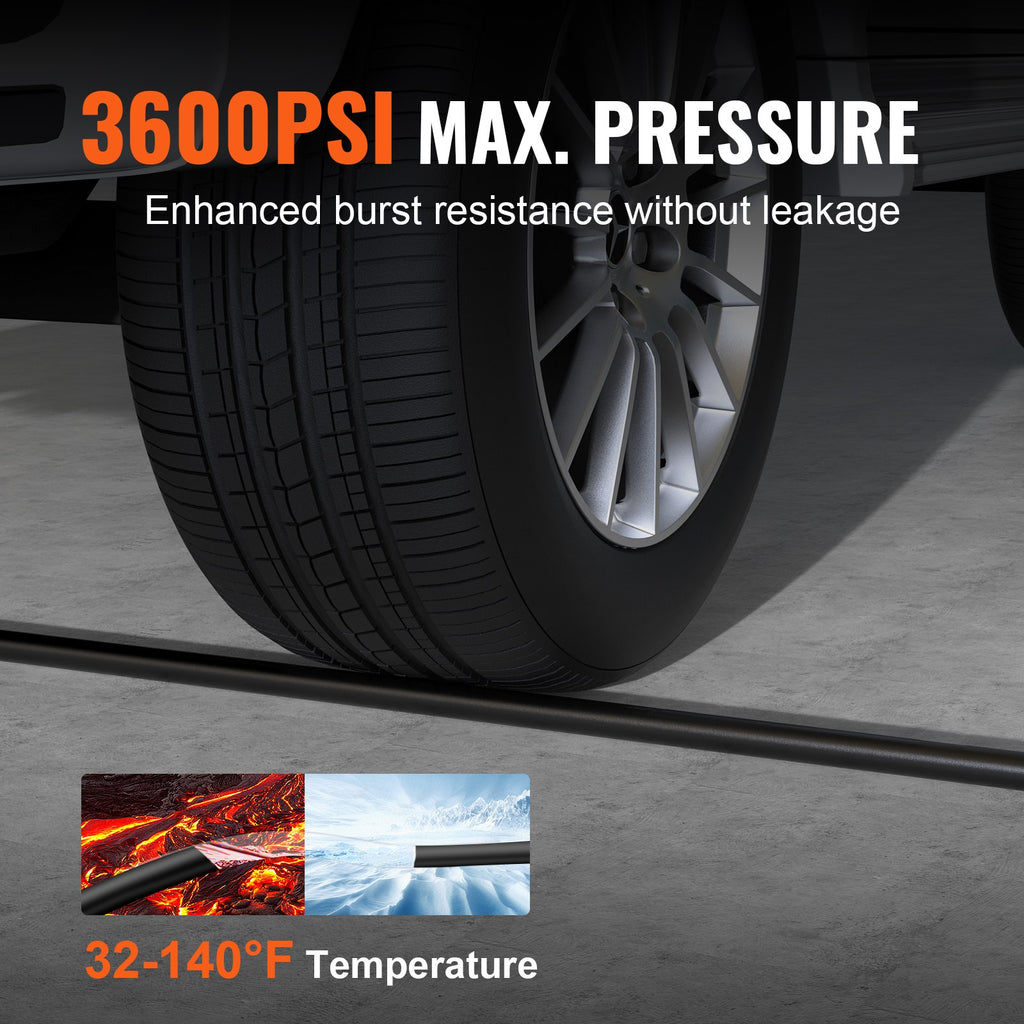 VEVOR 50 FT 3600 PSI High Pressure Power Washer Hose 1/4" Quick Connection