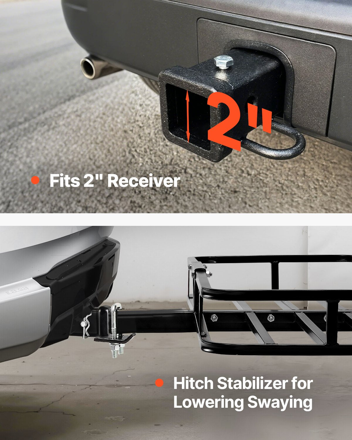 VEVOR 53" x 19" x 5", Hitch Cargo Carrier, 500 lbs Capacity Hitch Cargo Carrier with Hitch Stabilizer & Ratchet Straps, Hitch Mount Cargo Carrier with Cargo Net with Hook, Fit for SUVs