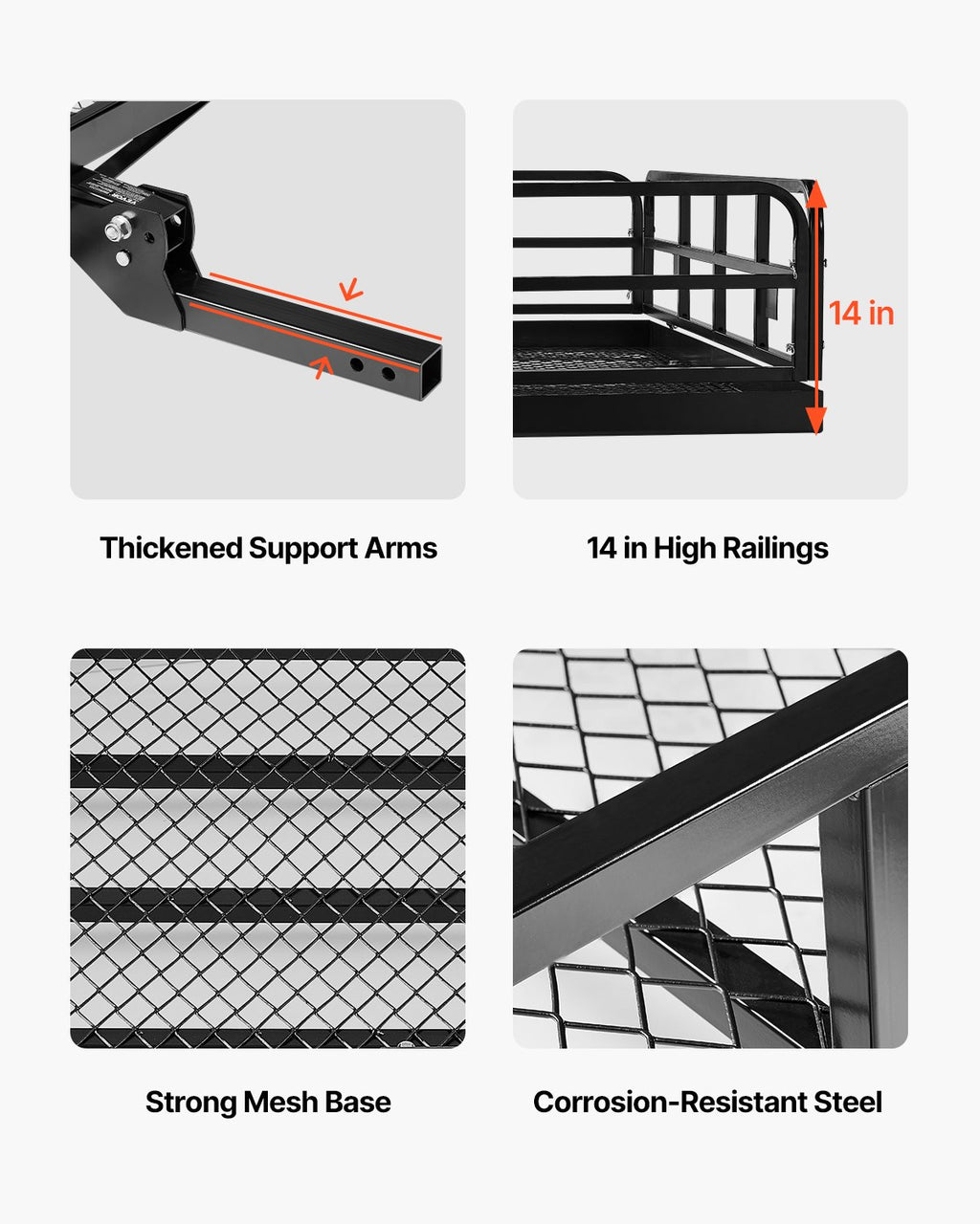 VEVOR 60" x 24" x 14", Hitch Cargo Carrier, 500 lbs Capacity Hitch Cargo Carrier with Anti-Rattle Hitch Stabilizer, Folding Hitch Mount Cargo Carrier with Pins and Latches, Fit for SUVs/Pickup Trucks