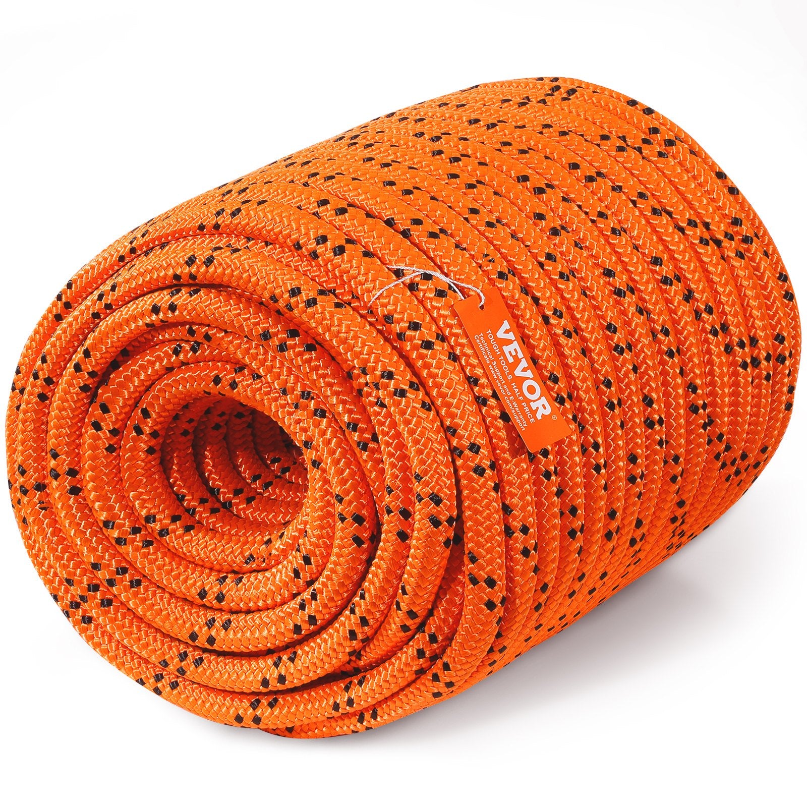VEVOR Double Braided Polyester Rope, 19 mm x 67.06 m, 24 Strands, 88.96kN Breaking Strength Outdoor Climbing Rope, Arborist Rigging Rope for Rock Hiking Camping Swing Rappelling Rescue, Orange/Black