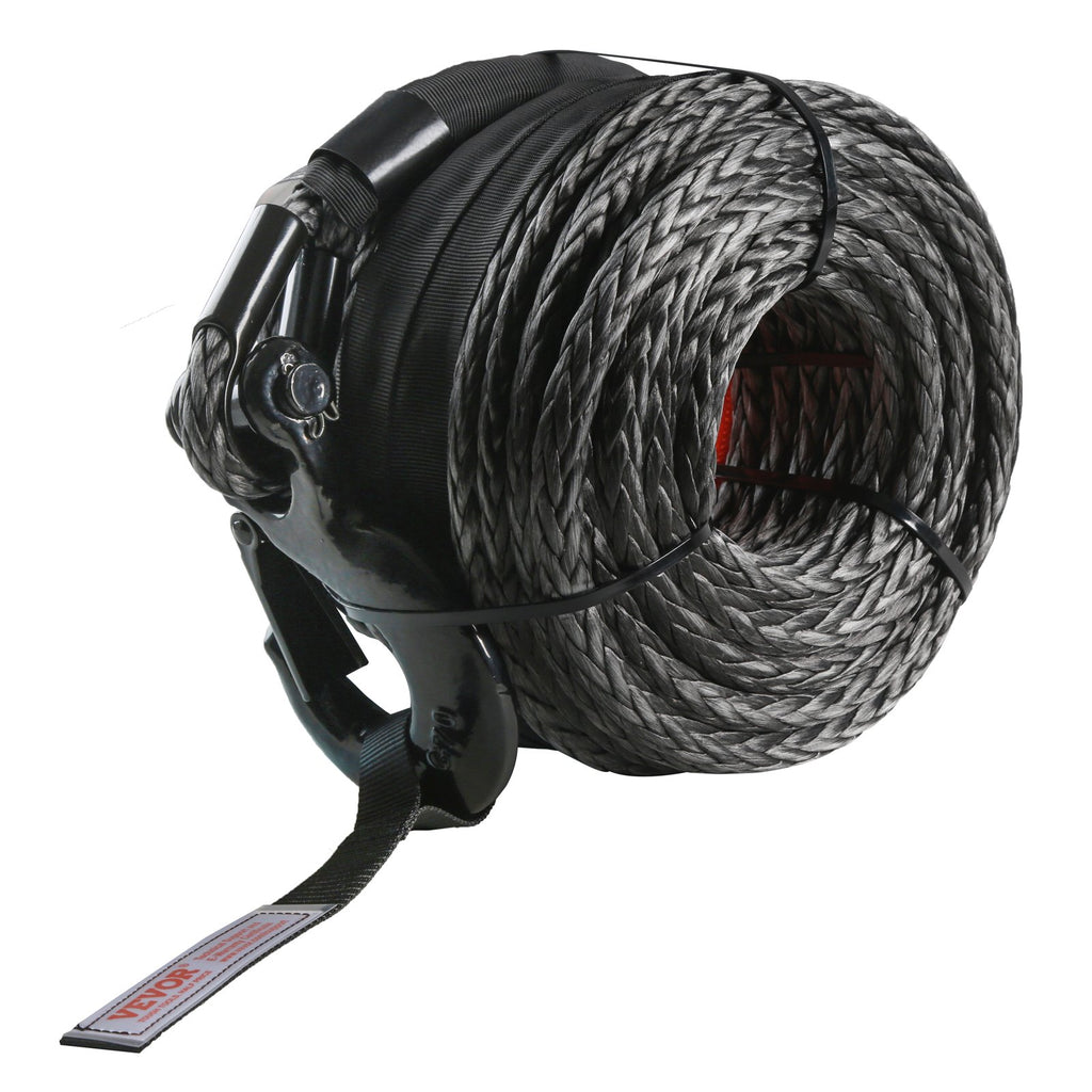 VEVOR Synthetic Winch Rope, 12.7 mm x 28 m, 142.3 kN, Synthetic Winch Line Cable Rope with Protective Sleeve + Forged Winch Hook + Pull Strap, Universal Fit for SUV, Large Off-Road Vehicle, Truck
