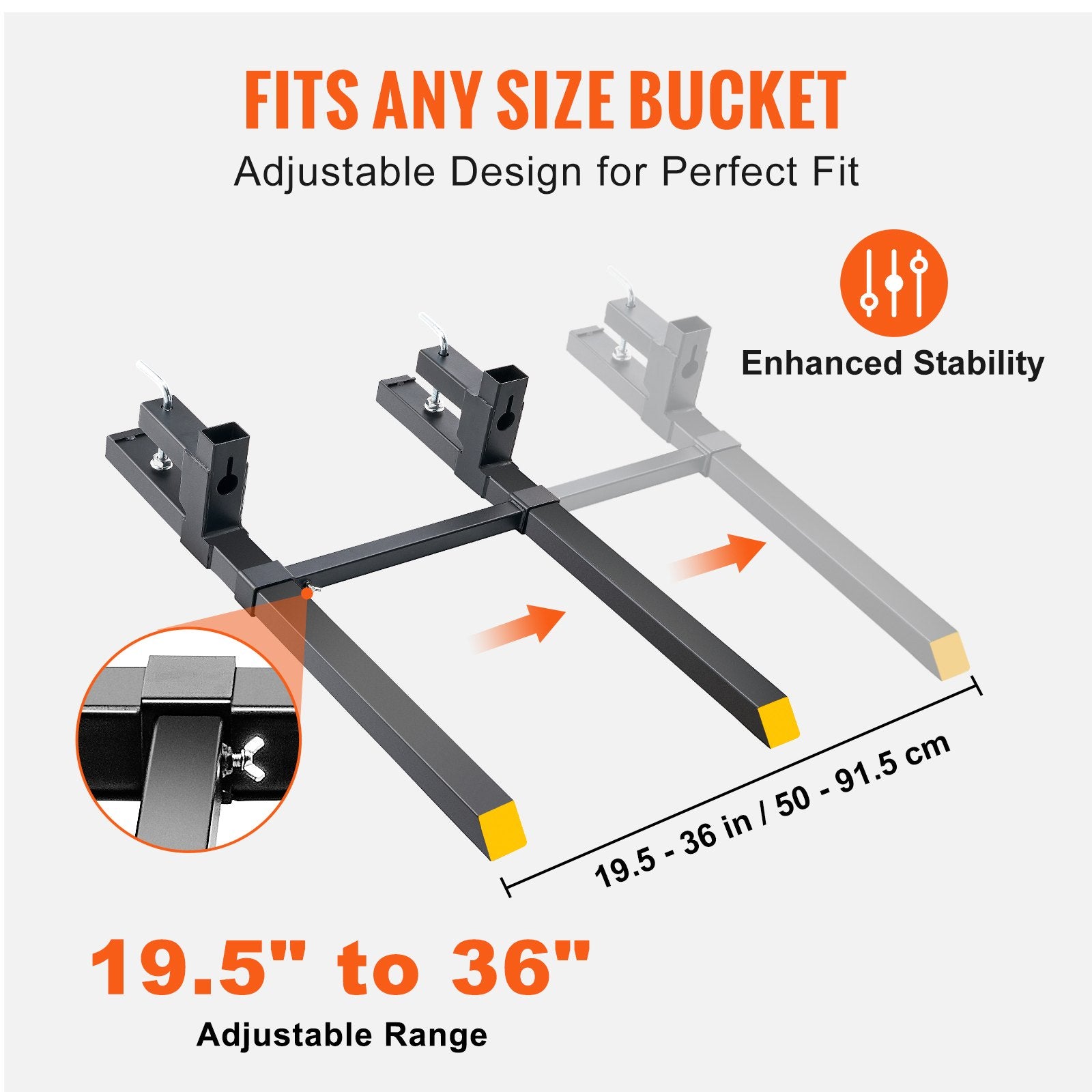 VEVOR Pallet Forks, 907 kg Clamp on Pallet Forks, 1090 mm Total Length Tractor Bucket Forks with Adjustable Stabilizer bar, Heavy Duty Pallet Forks for Tractor Attachments, Skid Steer, Loader Bucket