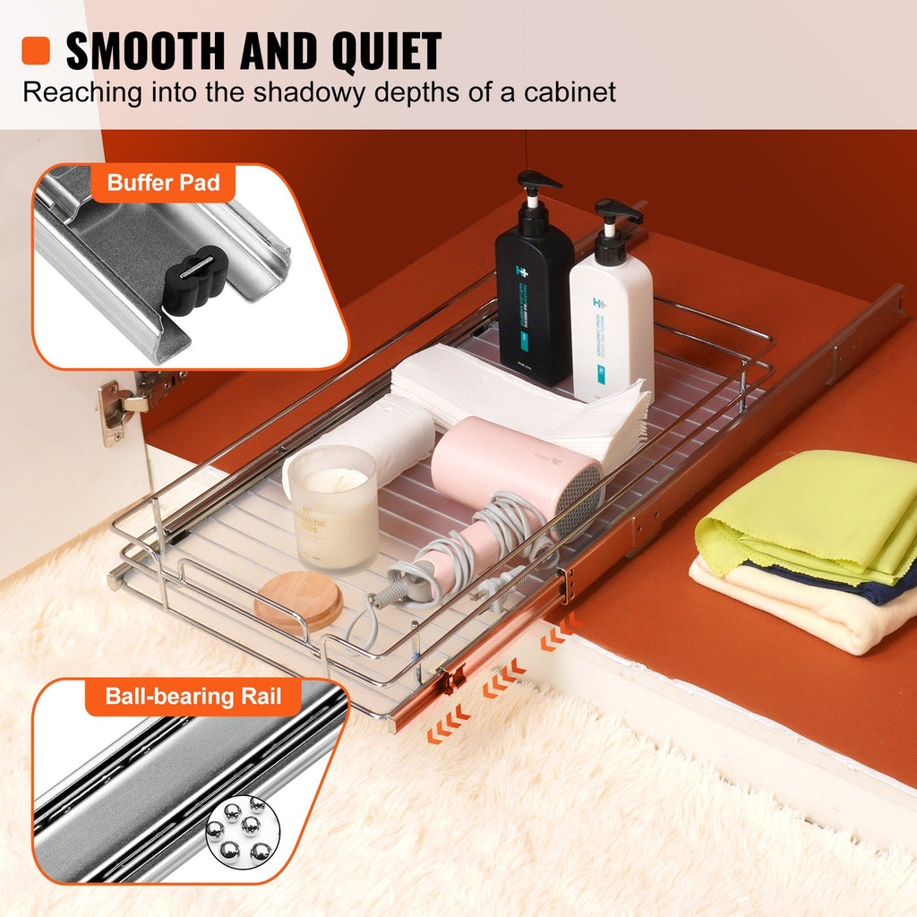 VEVOR Pull Out Cabinet Under Sink Organizer 11 x 21 Inch Wire Drawer Basket