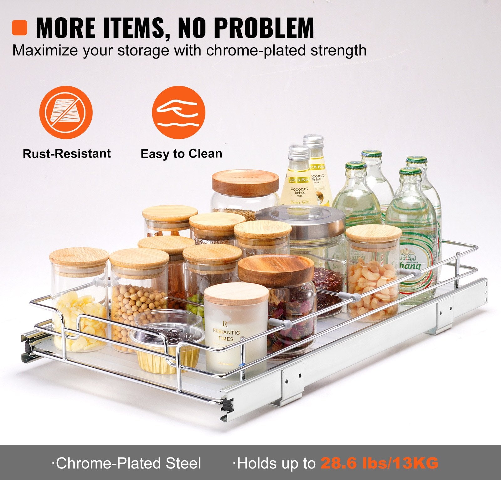 VEVOR Pull Out Cabinet Under Sink Organizer 11 x 21 Inch Wire Drawer Basket